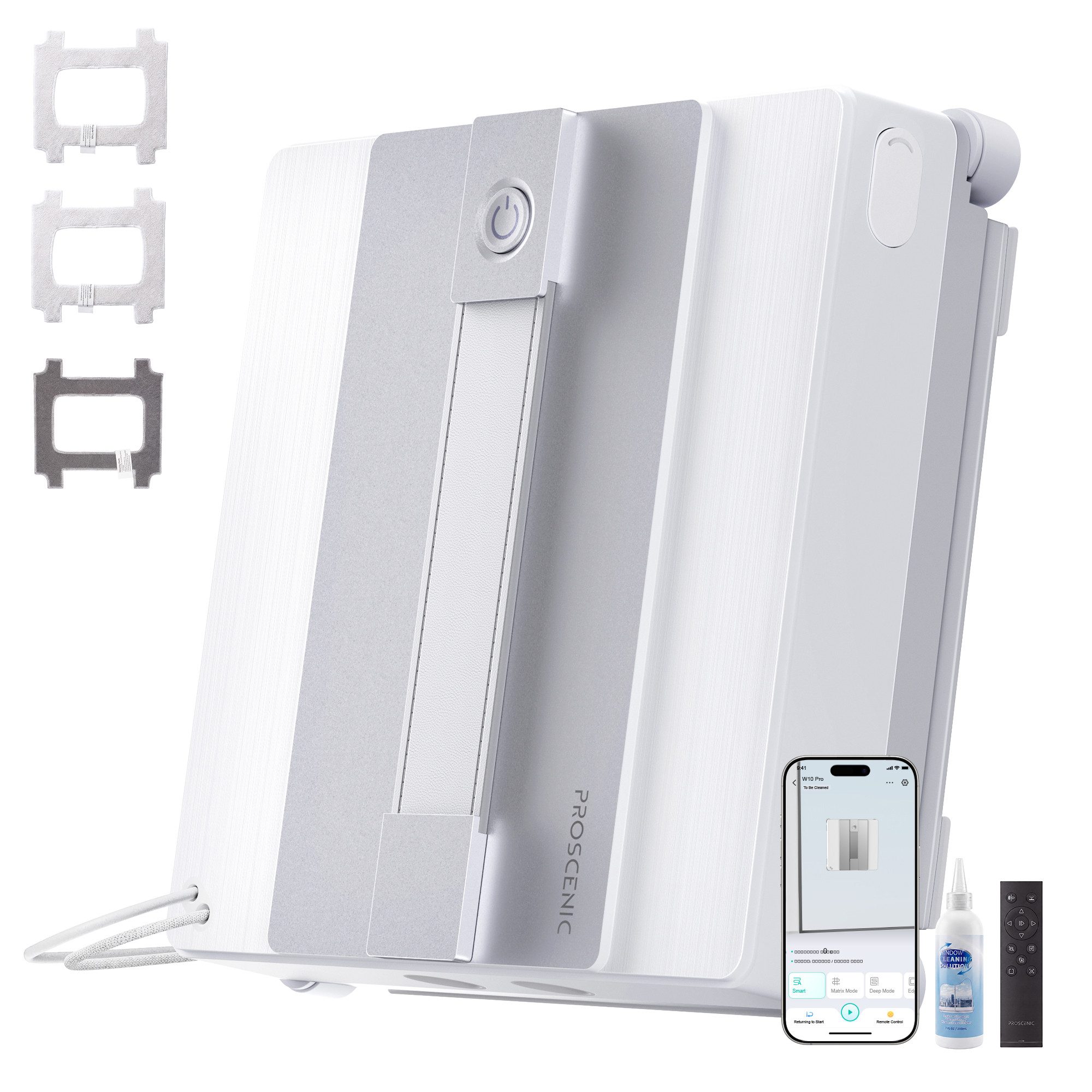 Proscenic Fensterputzroboter W10 Pro Fensterputzroboter, 9000 Pa, 110 ml Wassertank, (Set, 4-fach Sprühfunktion, 5 Reinigungsmodi, automatische Reinigung) App- und Fernbedienungssteuerung