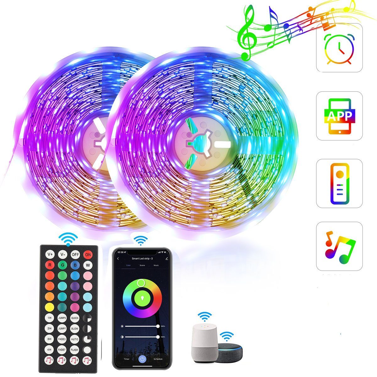 oyajia LED Stripe 5M/10M RGB LED Strip LED Band Leiste, APP Steuerung und  Fernbedienung, Musikalische Funktion für TV, Wohnzimmer, Party Dekor