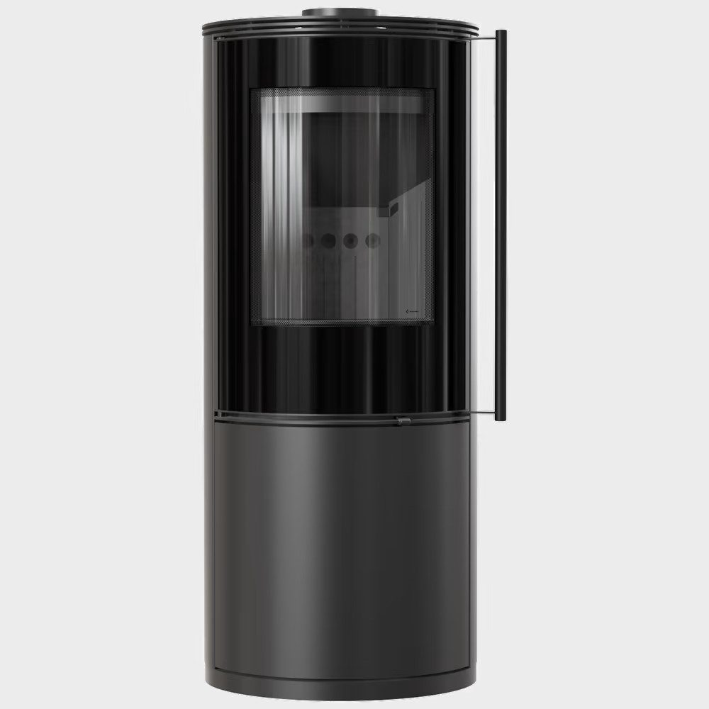 Kratki Kaminofen Kaminofen aus Stahl SVEN Ø 150 7 kW schwarz Verkleidung mit Türfeder, 7,00 kW, Dauerbrand Ofen, selbstschließende Tür