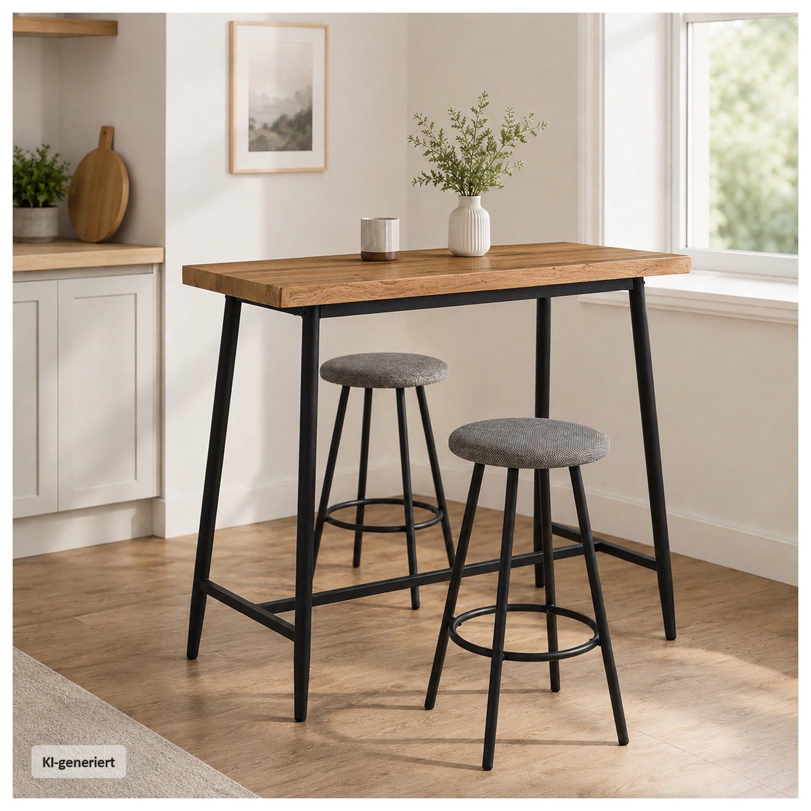 HTI-Living Bargruppe Bartisch mit Wellenkante und 2 Hockern Erik Artisaneiche, (Set, 3-tlg., 1 Bartisch, 2 Barhocker), 3-teilige Bargruppe für Küche, Esszimmer und Partyraum