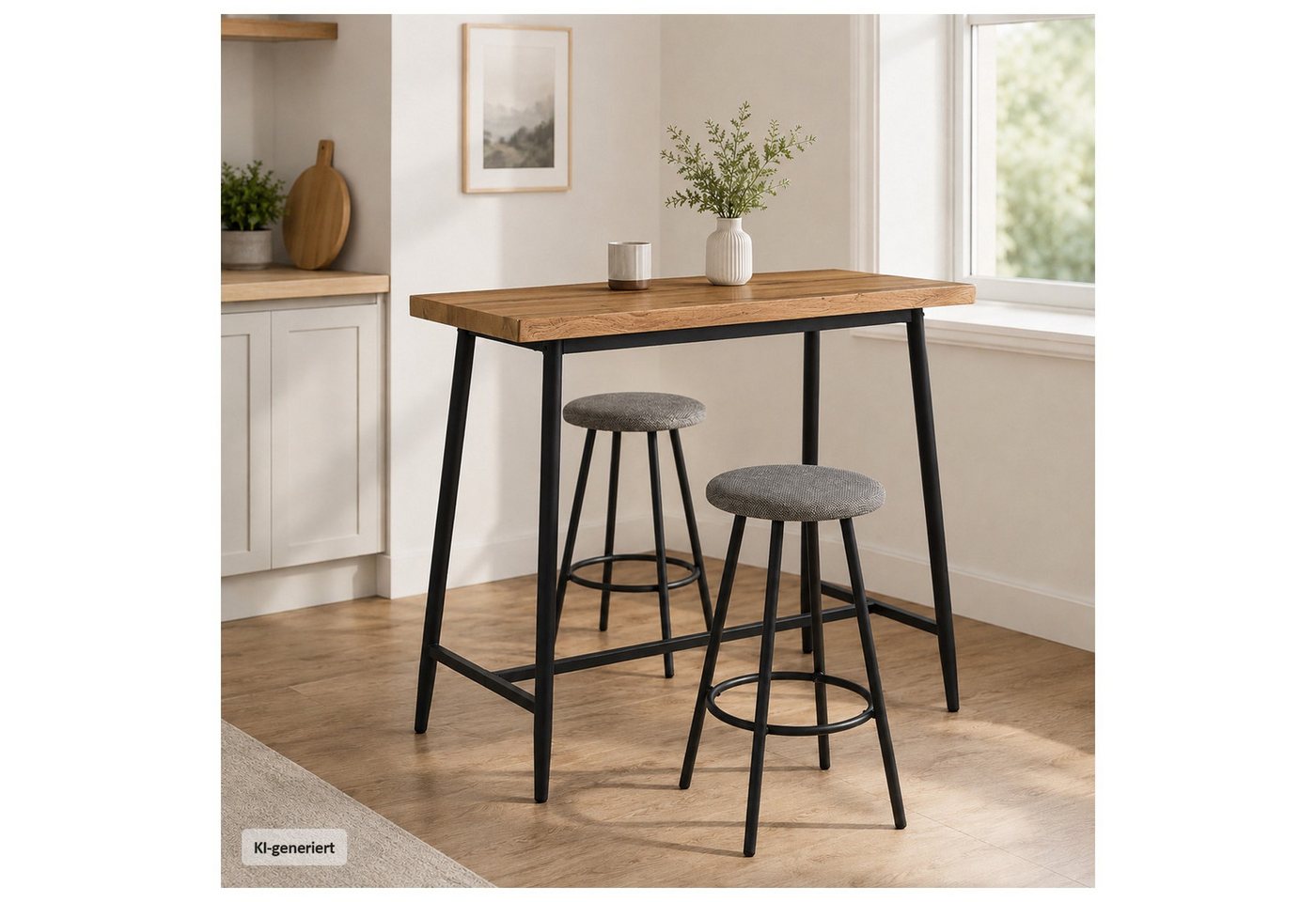 HTI-Living Bargruppe Bartisch mit Wellenkante und 2 Hockern Erik Artisaneiche, (Set, 3-tlg., 1 Bartisch, 2 Barhocker), 3-teilige Bargruppe für Küche, Esszimmer und Partyraum