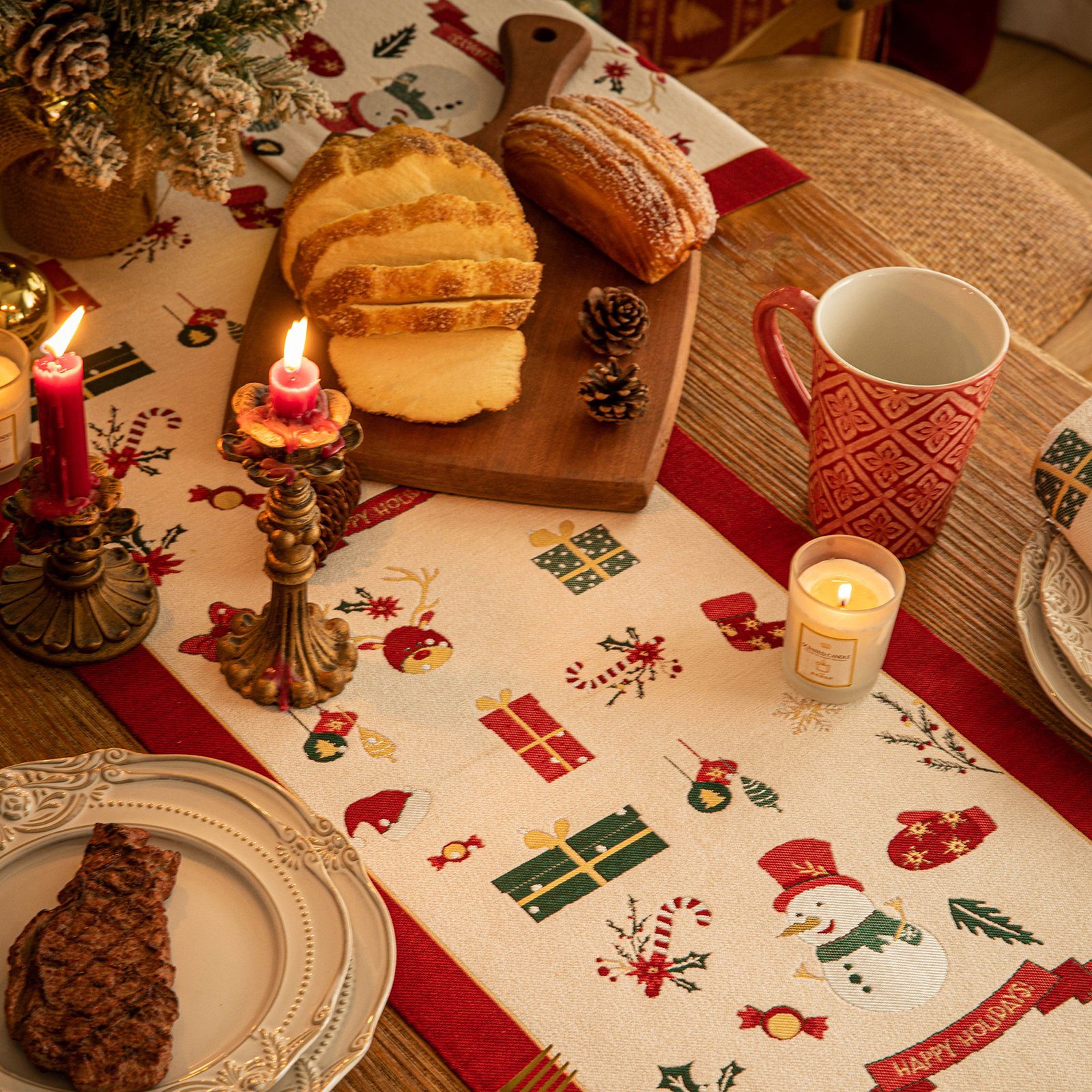 Weihnachts-Tischläufer Tischdecke,Tischsets-Set 35X180cm/35X260cm, BTTO Weiß&Blau Tischläufer