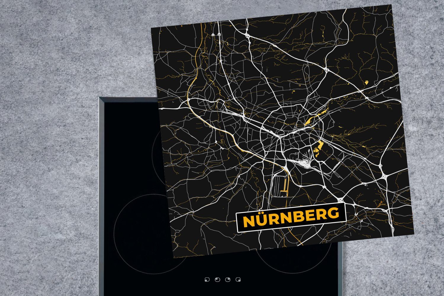 Deutschland, Ceranfeldabdeckung, - - MuchoWow (1 Karte Gold Herdblende-/Abdeckplatte küche Nürnberg Vinyl, Arbeitsplatte Stadtplan 78x78 für - tlg), cm, -