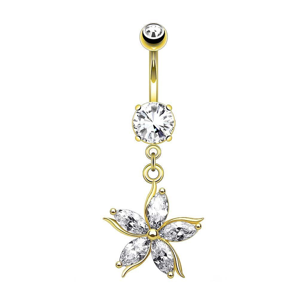Taffstyle Bauchnabelpiercing Bauchpiercing Piercing Chirurgenstahl Kristall Blumen Anhänger (Funkelnder Blüten Kristall Bauchnabelpiercing aus Chirurgenstahl für Alltag Party und Geschenkidee)