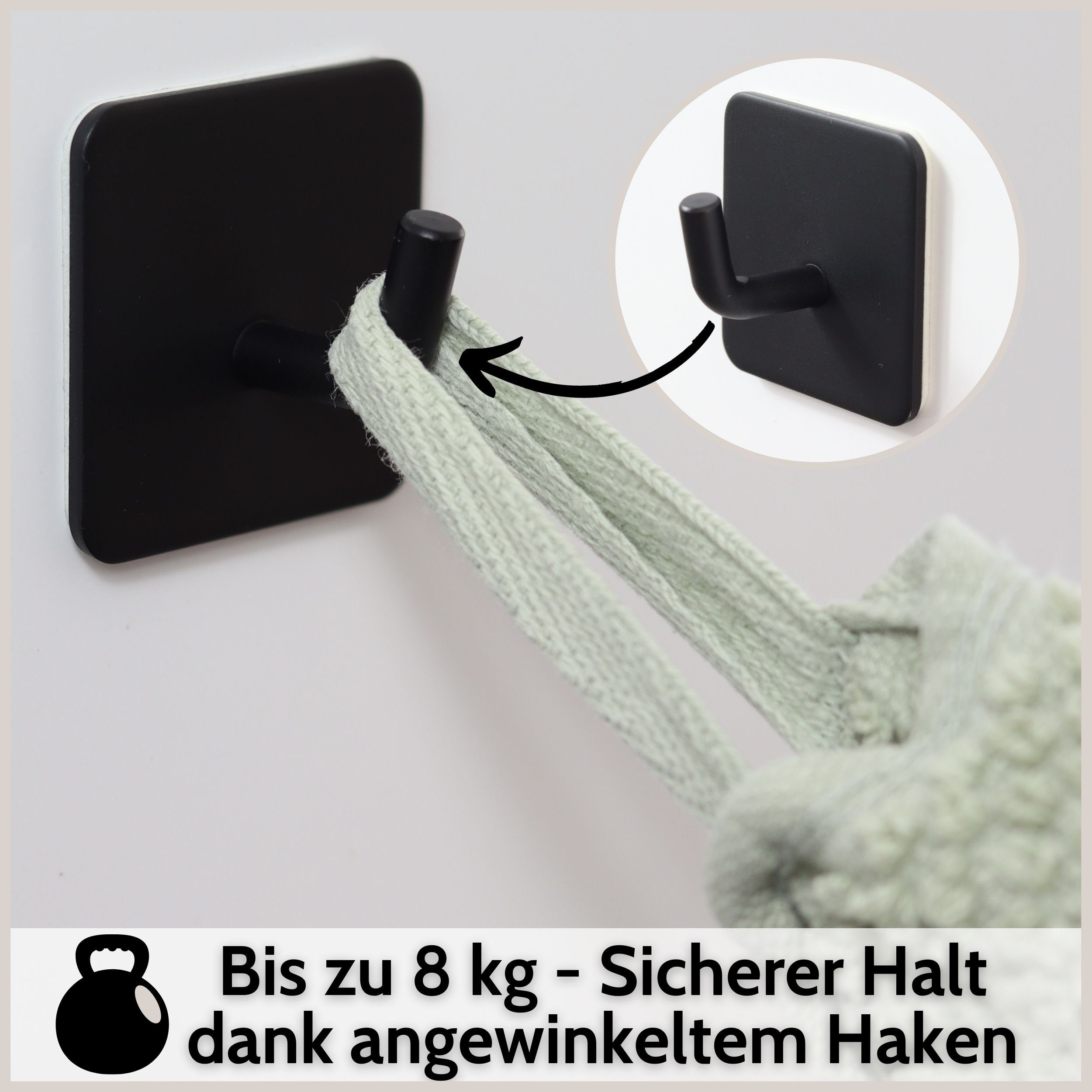 DEKAZIA Klebehaken ohne Bohren, selbstklebende Badhaken, Handtuchhaken, Badezimmer, Küche, WC, Schlafzimmer, (4er oder 8er Set, 8-St), Hacken, Küchenhaken, Hand – Bild 4 von 5