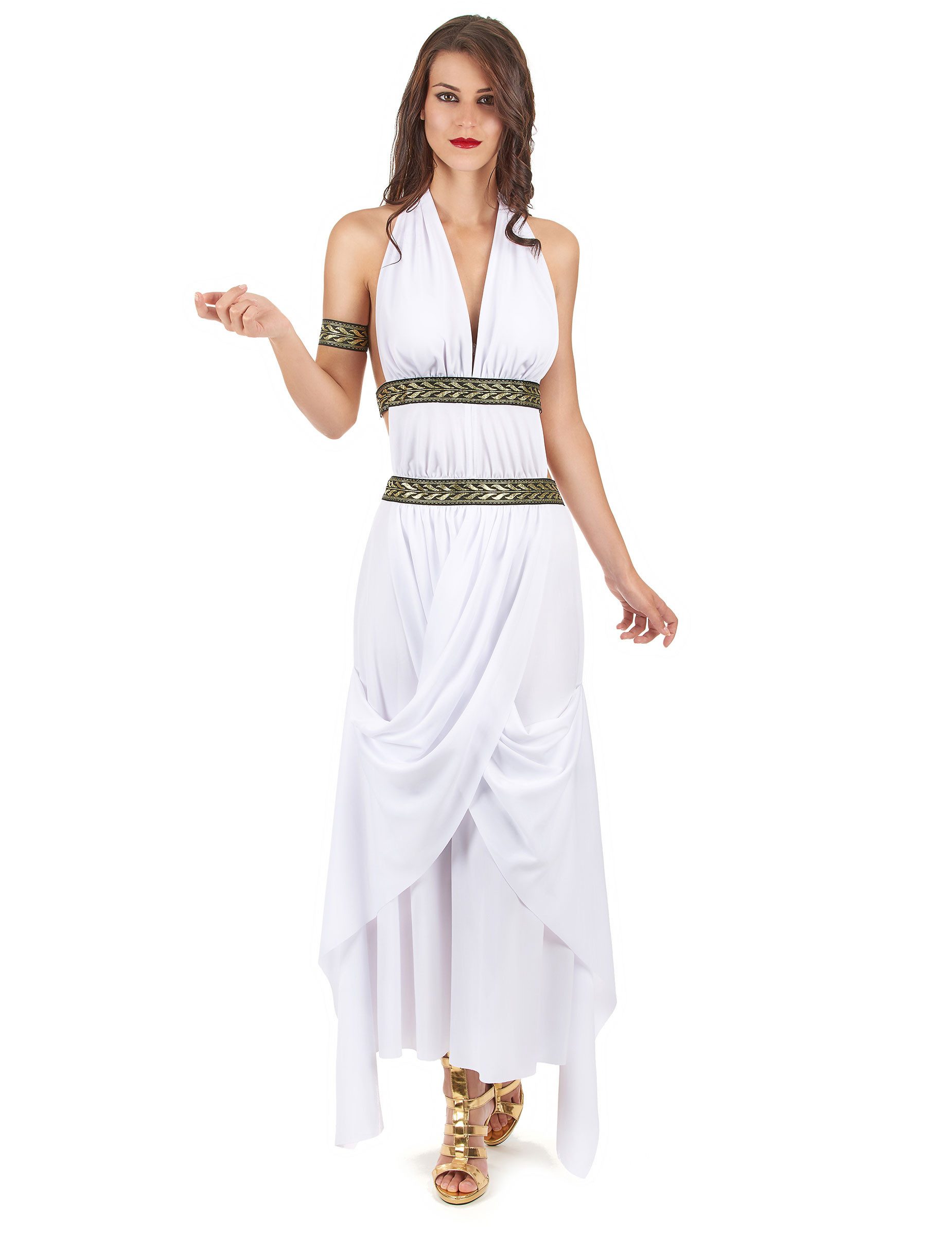 California Costumes Kostüm Römerin Kostüm Toga lang weiss-gold