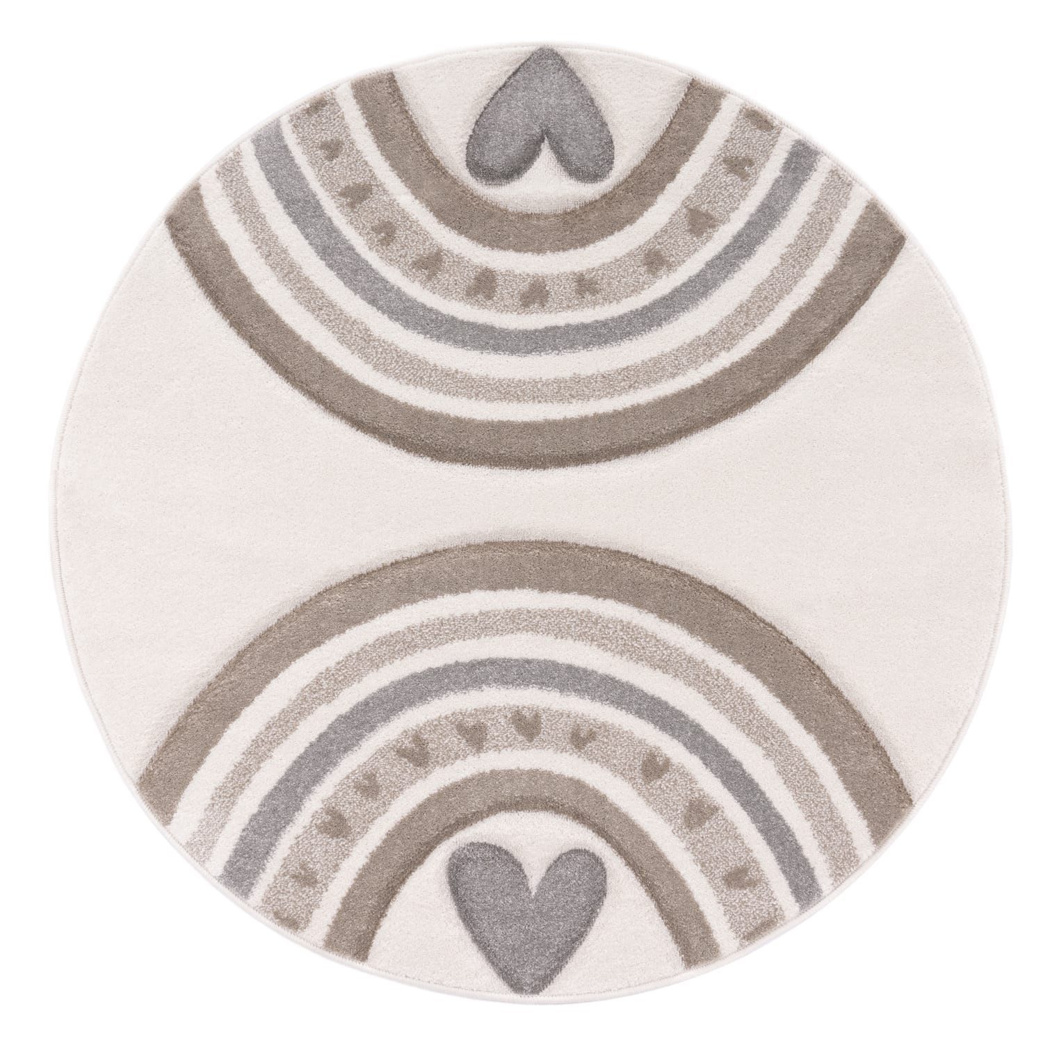 KADIMA DESIGN Kinderteppich Regenbogen mit Herz Kinderzimmer schmutzabweisend Teppich Kinder, Rund, Höhe: 16 mm, Florhöhe: 12 mm, Polypropylen, Rund, 120D, Beige