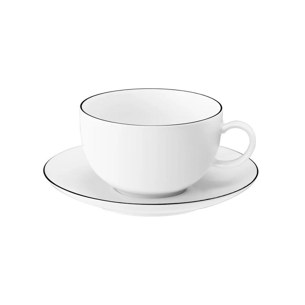 Seltmann Weiden Becher Seltmann Weiden Lido Black Line Milchkaffeetasse 0,35 l + Untertasse, Porzellan