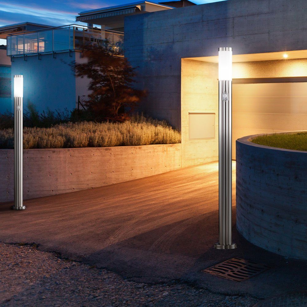 Warmweiß, LED Leuchtmittel Außen-Stehlampe, Außen Bewegungsmelder Säulen Garten Lampe inklusive, etc-shop Edelstahl Steh
