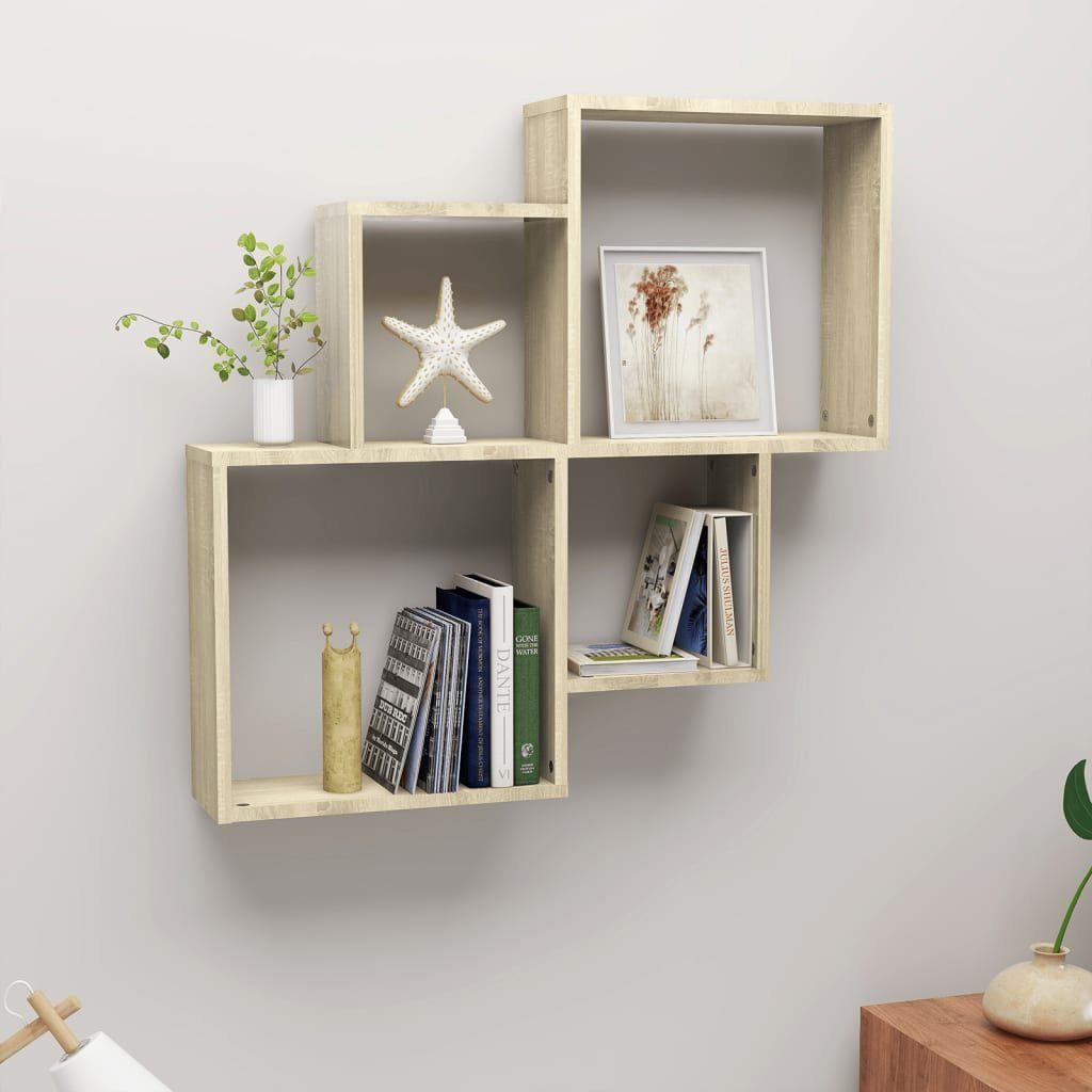 furnicato Regalwürfel Würfel-Wandregal 80x15x78,5 cm Sonoma-Eiche Massivholz