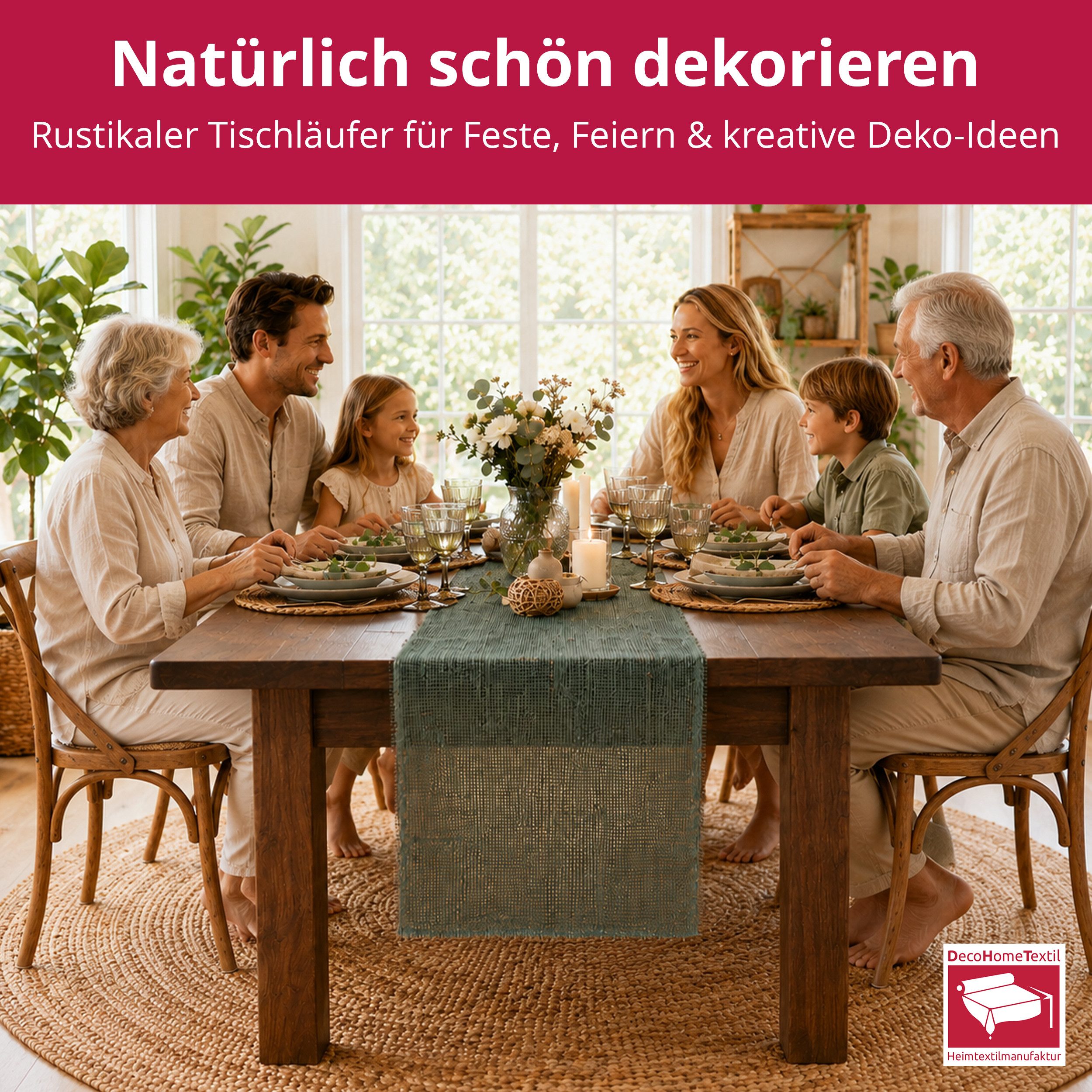 DecoHomeTextil Heimtextilmanufaktur Tischläufer Deco Jute Tischläufer Tischband Geschenkband Eco Friendly