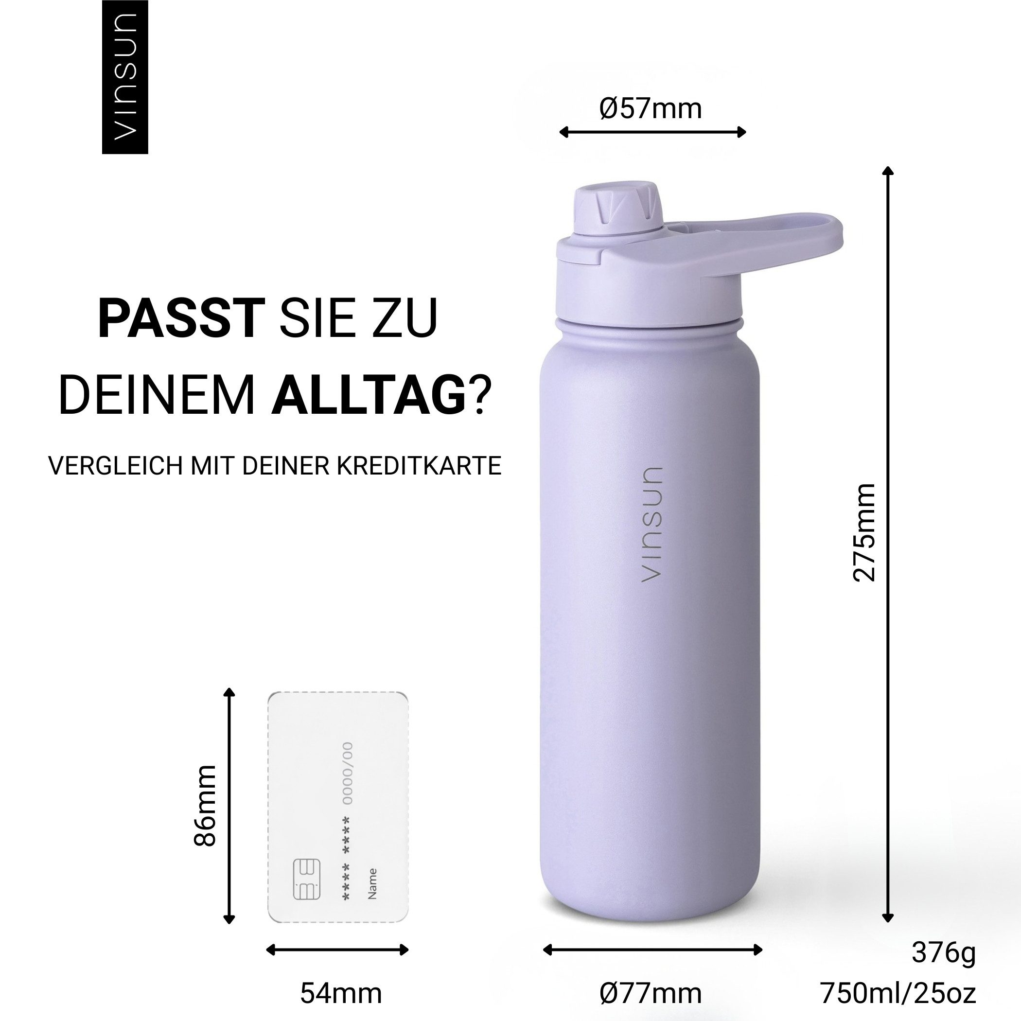 Vinsun Isolierflasche Edelstahl Trinkflasche 750ml Strohhalm - 2 Deckel Thermoflasche, BPA frei, doppelwandig, auslaufsicher, bruchsicher, geruchsneutral – Bild 5 von 5