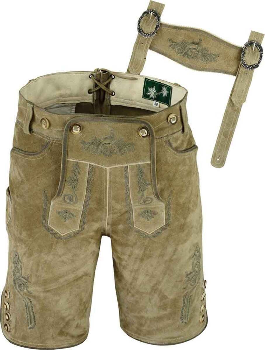 Fuente Leather Wears Trachtenhose Traditionelle Lederhose, Kurz, Grau günstig online kaufen