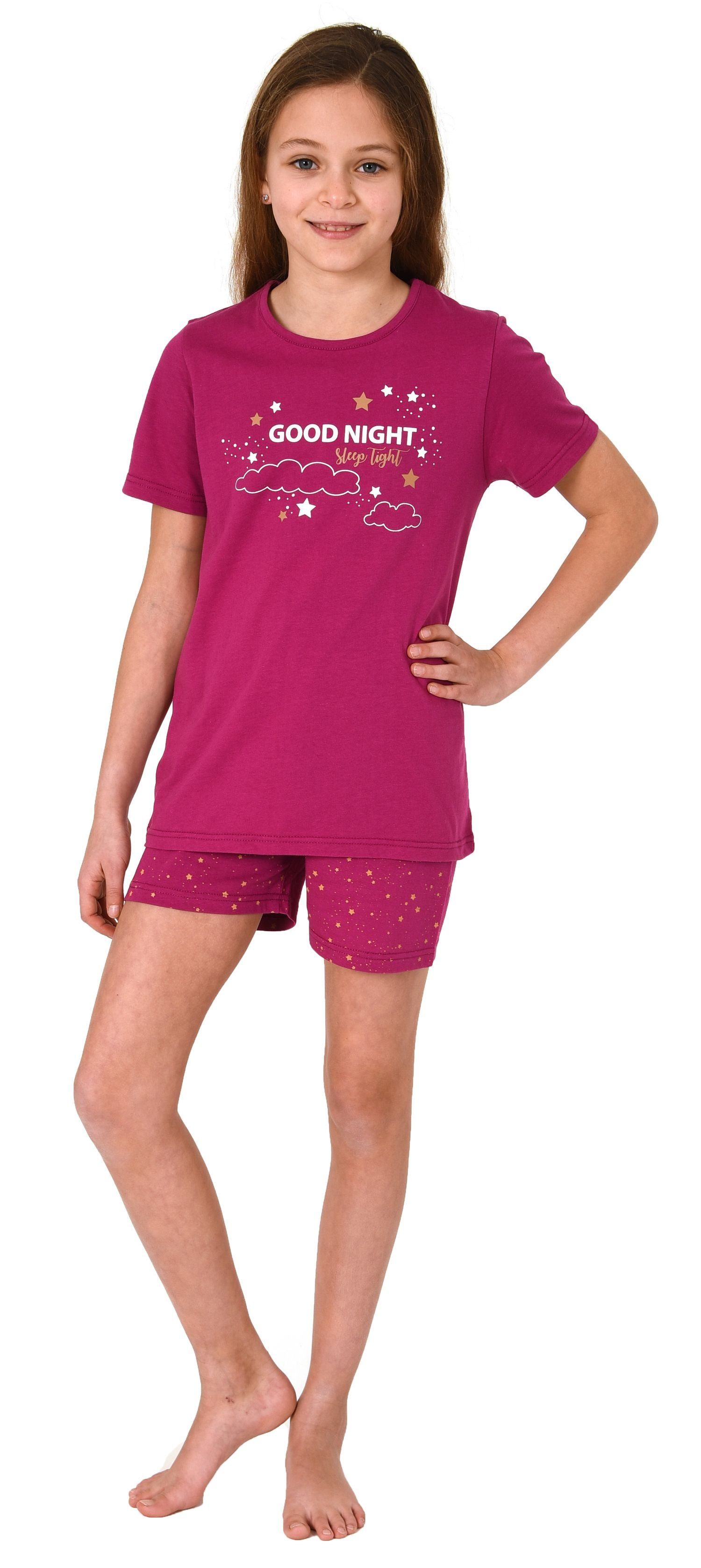 Normann Pyjama Mädchen Shorty Pyjama kurzarm mit Sternchen-Design und Front-Print beere