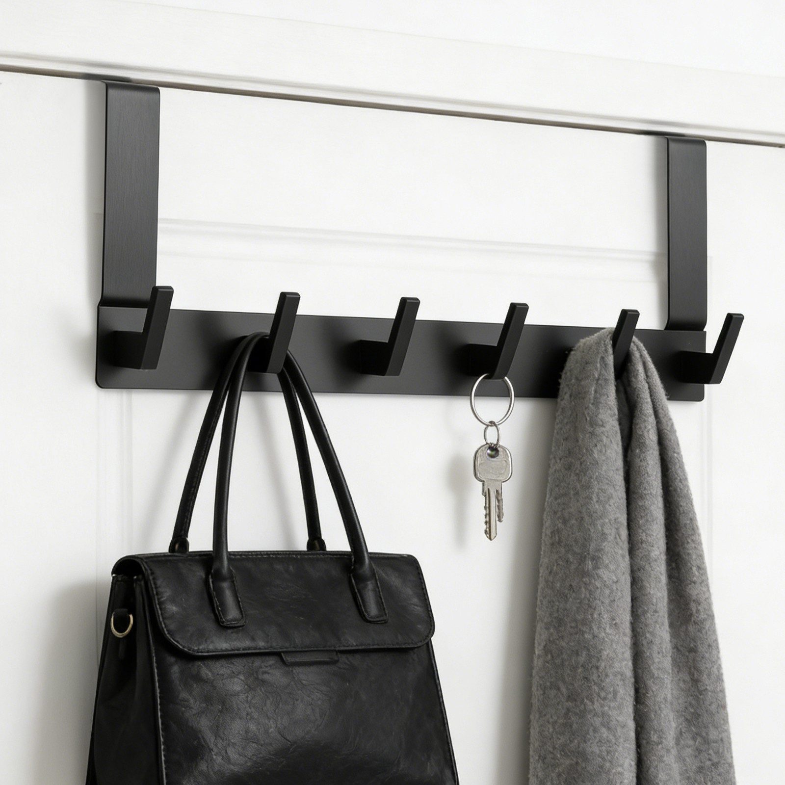 BlingBin Türhaken Türgarderobe zum Einhängen mit 6 Haken, ohne Bohren, Kleiderhaken Tür, Türen, Badezimmer, Werkzeugräume, (1er Set, 1-St., Haken Geeignet für Dickere Türen(1,6 – 2,0 cm), für Badezimmer Türhakenleiste Moderne Türhänger,Handtuchhalter Tür Bad