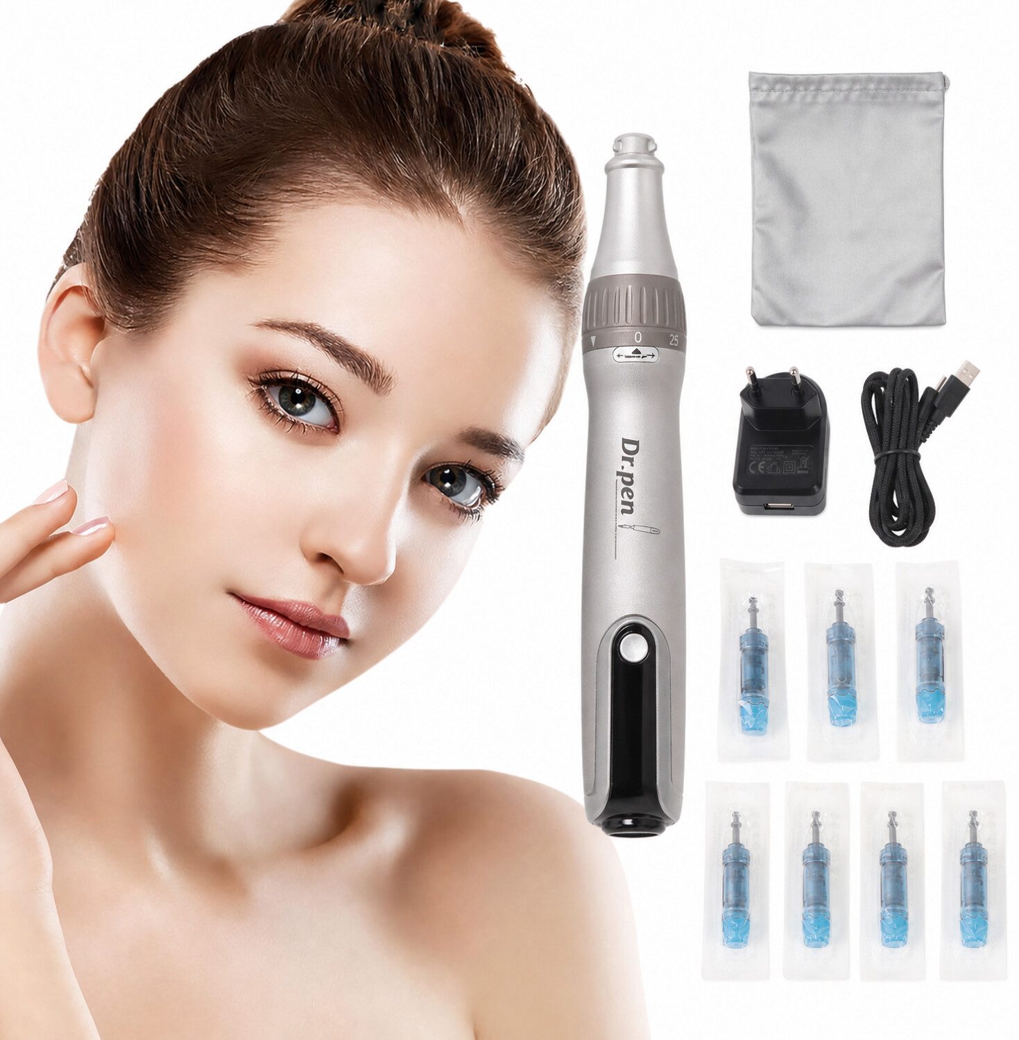 GARRYFIZH Dermaroller Micro-Needling Microneedling Pen 7 Nadelköpfe Microneedling Roller, Hautbildverbesserung & Für ergänzende Hautpflege