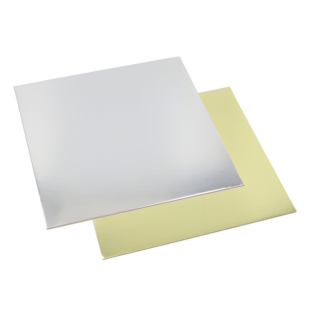 PAPSTAR Tortenplatte Tortenplatten eckig 0,3 cm x 28 cm x 28 cm gold/silber 50 Stk, Pappe, Alu-kaschiert