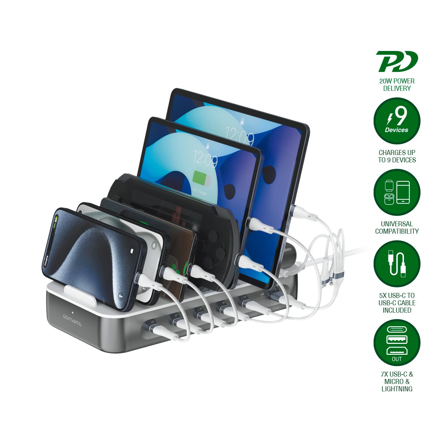 4smarts 4smarts Ladestation „Team 5C/1A“ Universal-Ladegerät (bis zu 9 Geräte parallel laden)