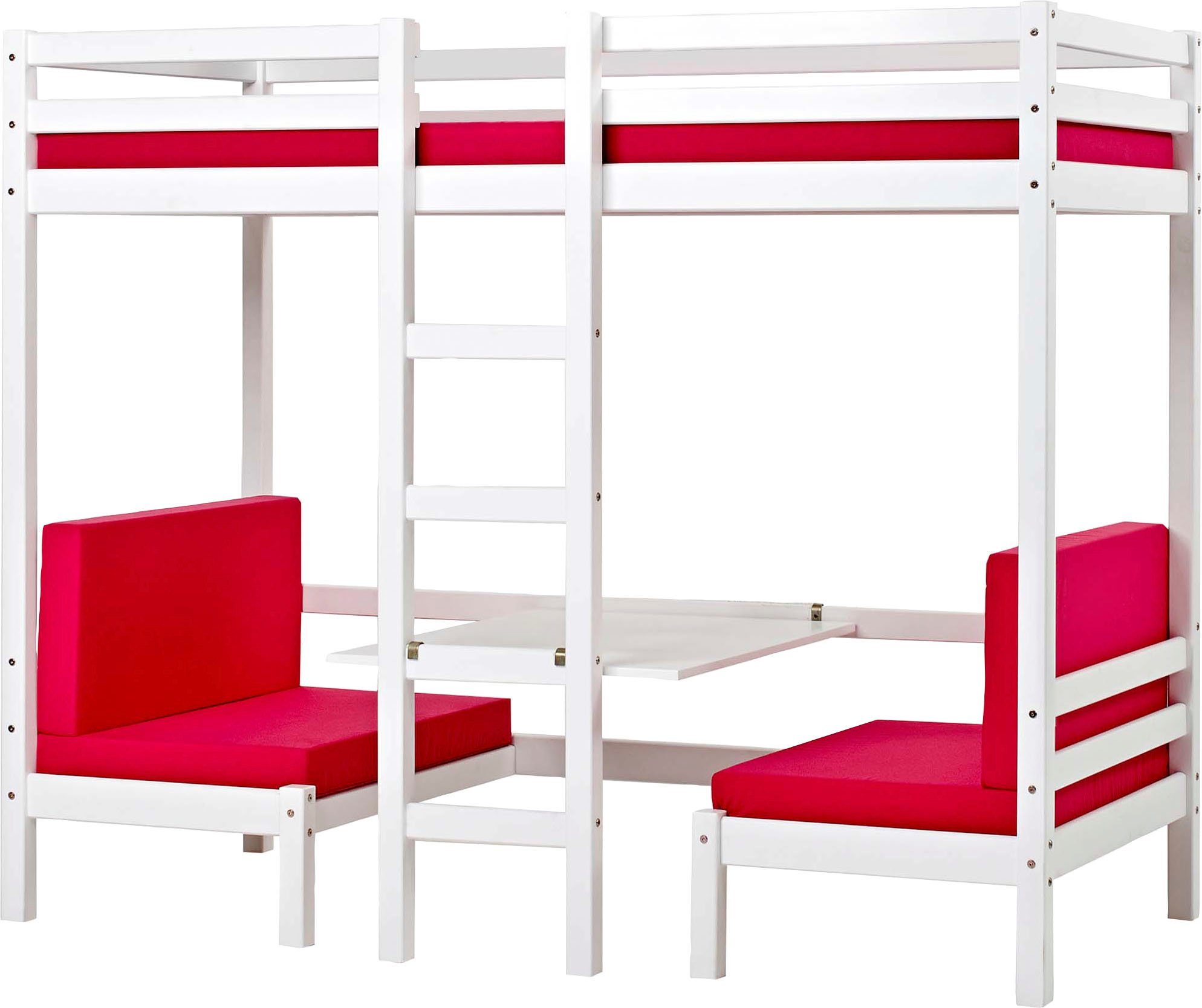 Hoppekids Hochbett Kinderbett ECO Dream, Einzelbett, Juniorbett 90x200 5 verschiedene Farben: Weiß, Grün, Blau, Rosa, Grau