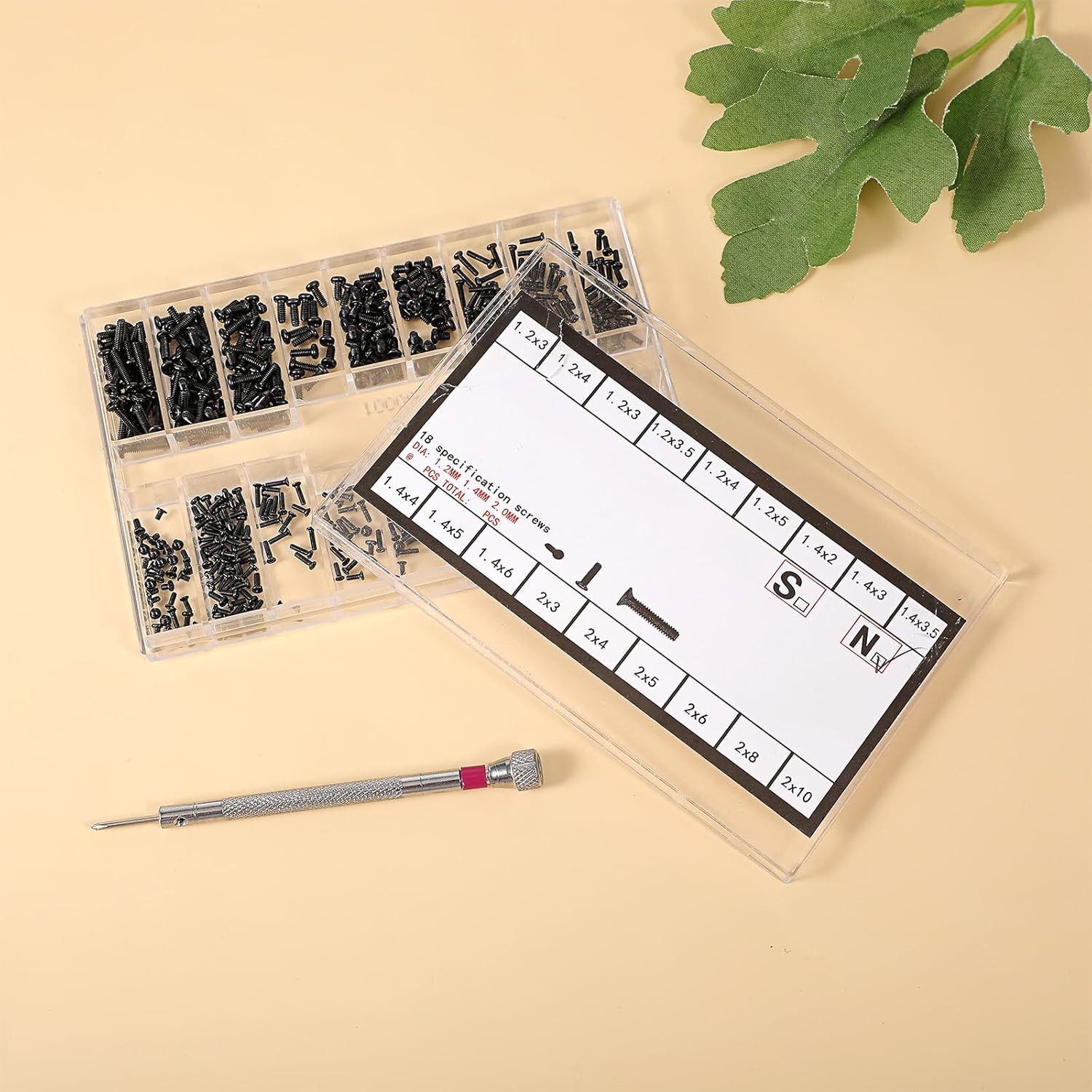 FELIXLEO Bit-Schraubendreher 500 Stk Schrauben Set M1.2 M1.4 M2 Edelstahl mit Dreher für Brillen., (1 St) – Bild 2 von 5
