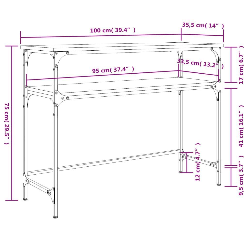 (1-St) vidaXL 100x35,5x75 Beistelltisch Grau Konsolentisch cm Holzwerkstoff Sonoma