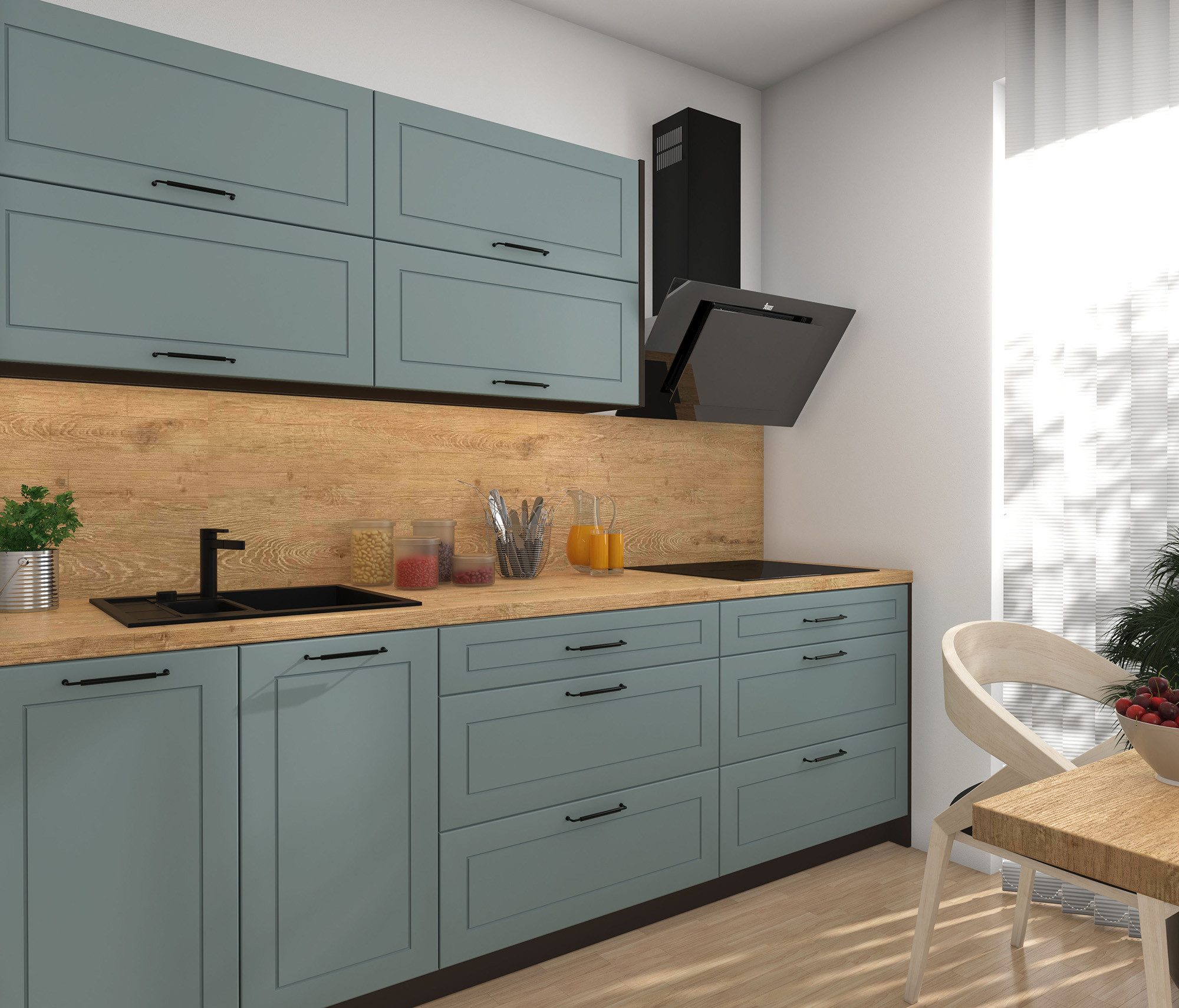 Feldmann-Wohnen Küchenzeile Kvantum, (Klappen mit Gasdruckdämpfer, Schubladensystem REJS Comfortbox), 250cm, 7-teilig, Lava / Mint Matt - REJS Comfortbox