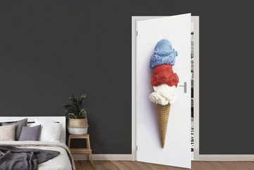MuchoWow Türtapete Eiswaffel mit drei Geschmacksrichtungen, Matt, bedruckt, (1 St), Fototapete für Tür, Türaufkleber, 75x205 cm