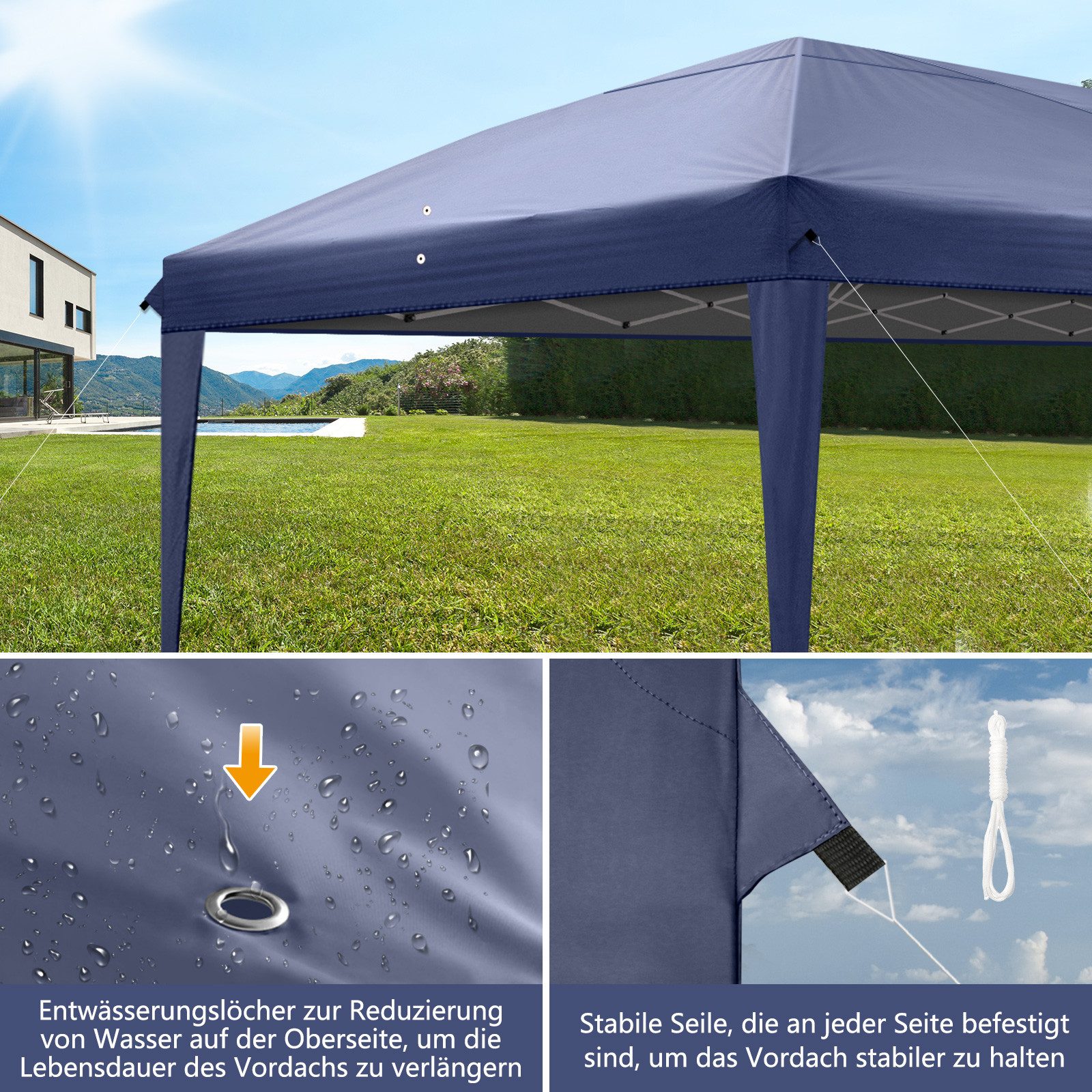 LALAHO Faltpavillon Pavillon Partyzelte 3x6m, Festzelt Gartenzelt für Garten Terrasse, mit 6 Seitenteilen, Gartenpavillon mit 6 Seitenteilen,Wasserdicht & UV-Sc – Bild 4 von 5