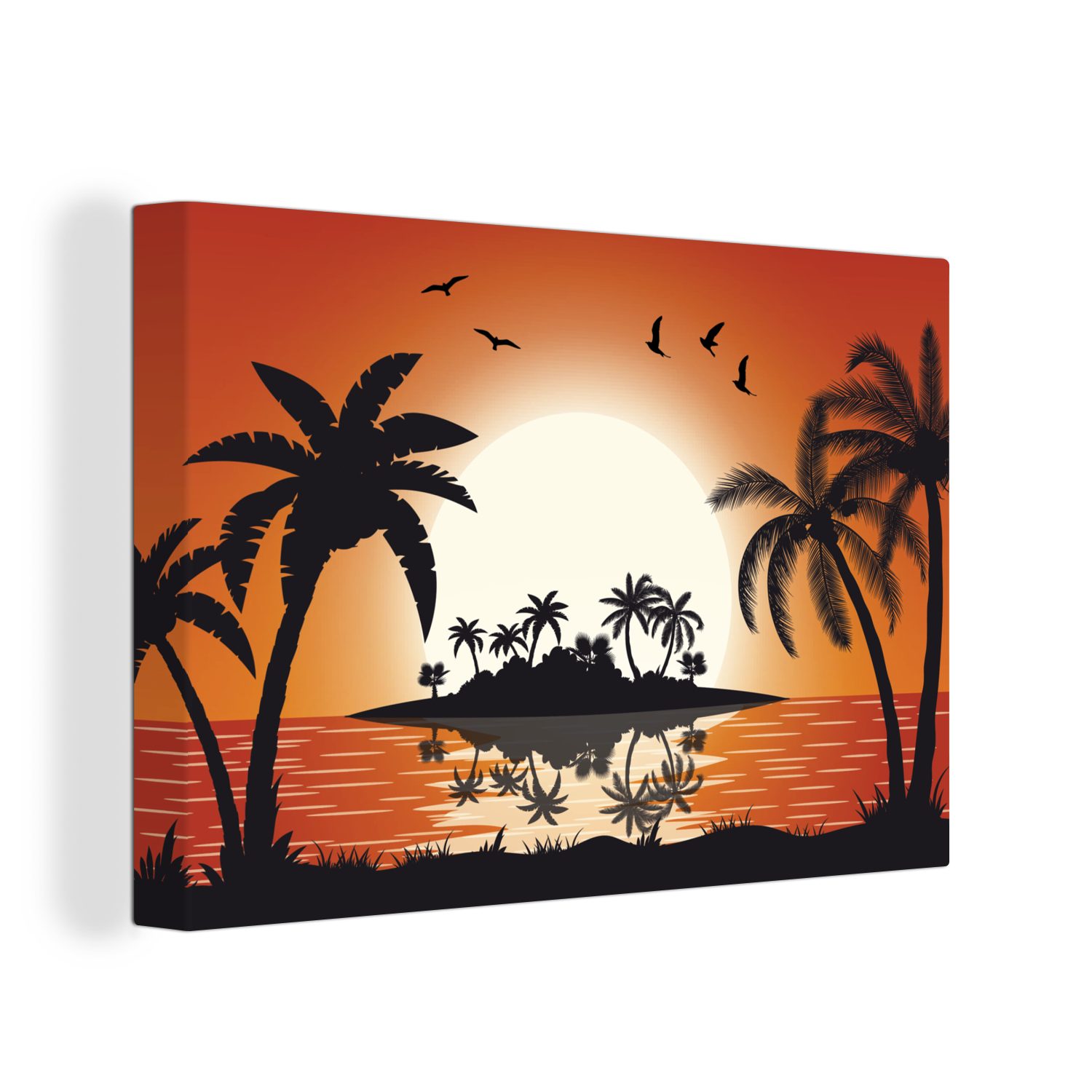 OneMillionCanvasses® Leinwandbild Insel - Meer - Sonne - Palme, (1 St), Wandbild Leinwandbilder, Aufhängefertig, Wanddeko, 30x20 cm