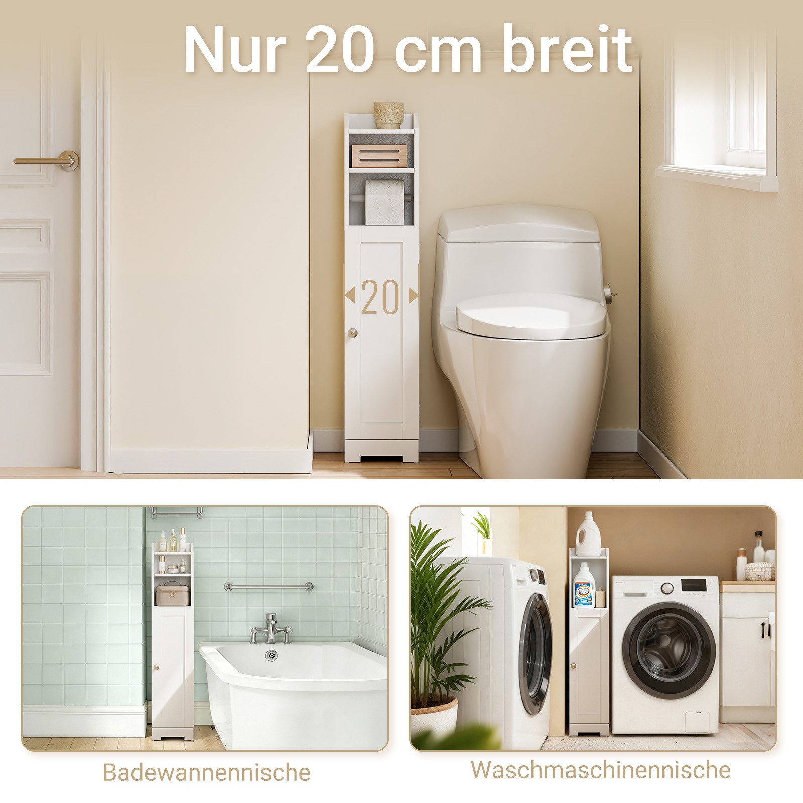 SoBuy Toilettenpapierhalter FRG177, Badezimmerschrank Schmal Kompakter Badschrank mit Regal, Toilettenrollenhalter Toilettenpapieraufbewahrung für WC, Badezimmer