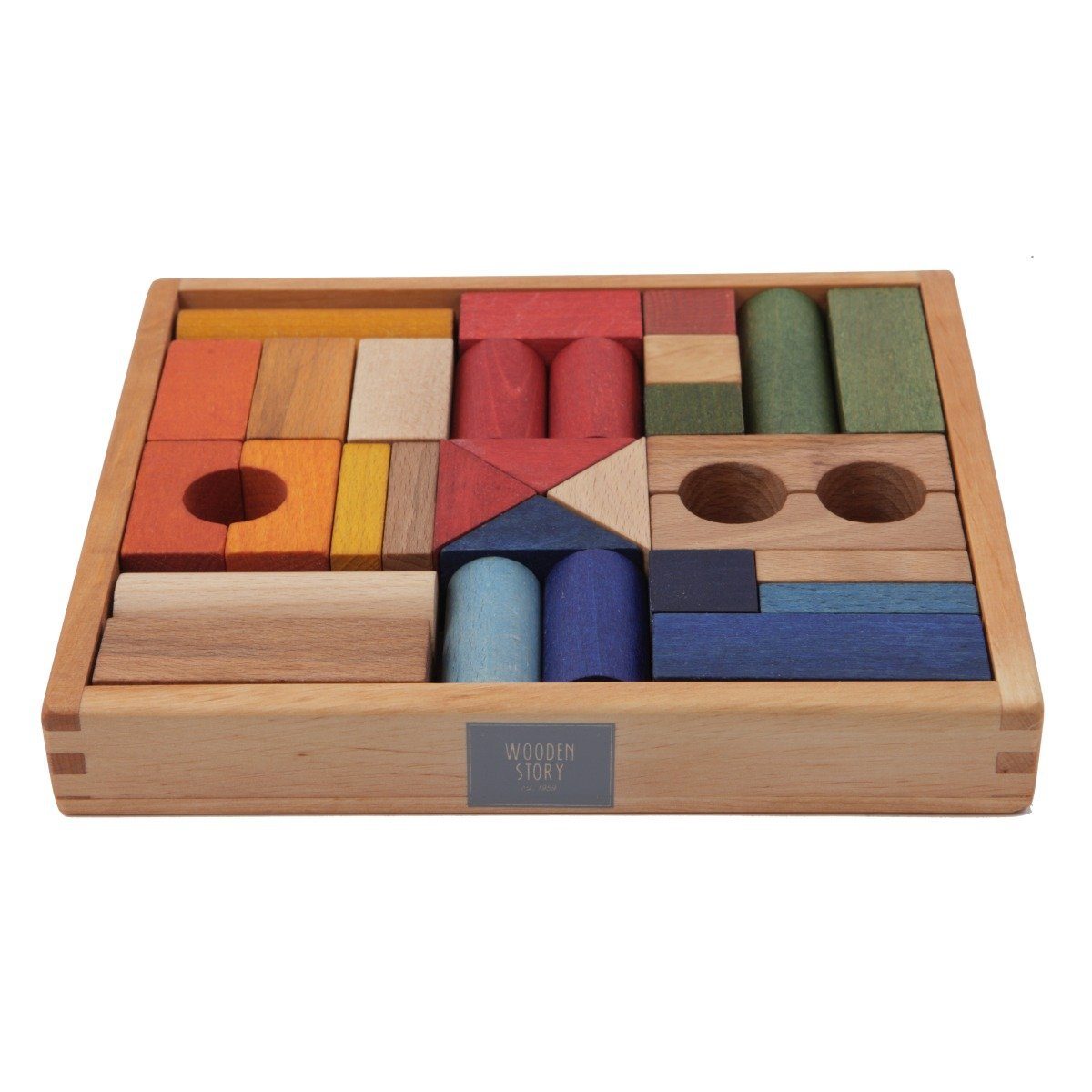 Woodenstory Spielbauklötze 30 Holzklötze Regenbogen 100 % Ecofriendly