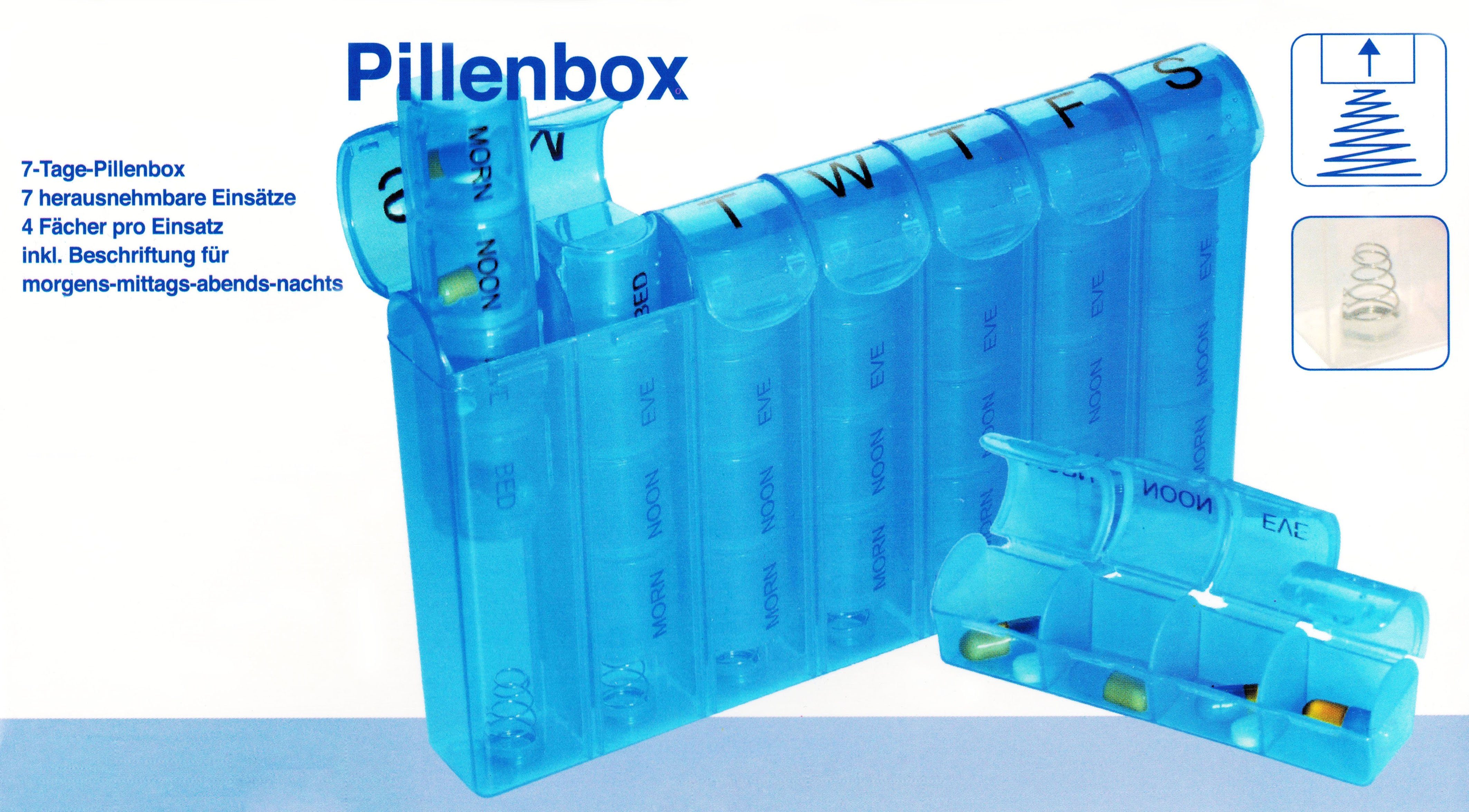 COMFORT AID Pillendose 7 Tage PILLENBOX Pillendose Tablettenbox  Medikamentenbox Pillen Dose Box 95 (Blau)