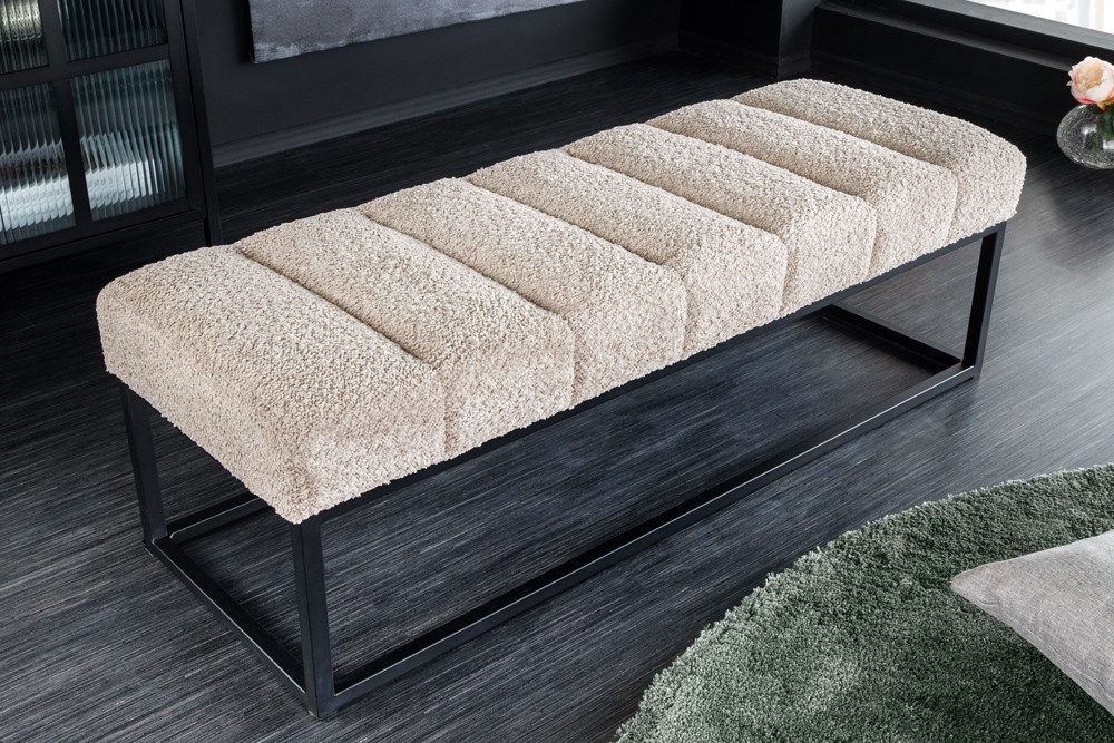 riess-ambiente Sitzbank PETIT BEAUTÉ 110cm champagner greige / schwarz (Einzelartikel, 1-St), Flur · Bouclé · Metall · Schlafzimmer · Design
