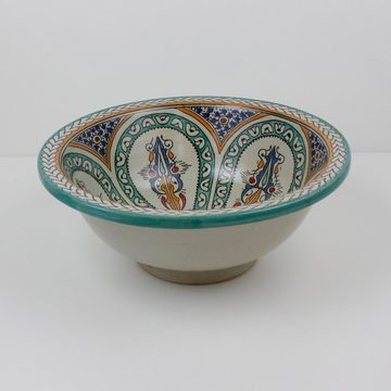 Casa Moro Waschbecken Casa Moro Marokkanisches Keramik Waschbecken Fes1 handmade (Buntes handwaschbecken), rundes Aufsatzbecken aus Marokko Durchmesser 35 cm