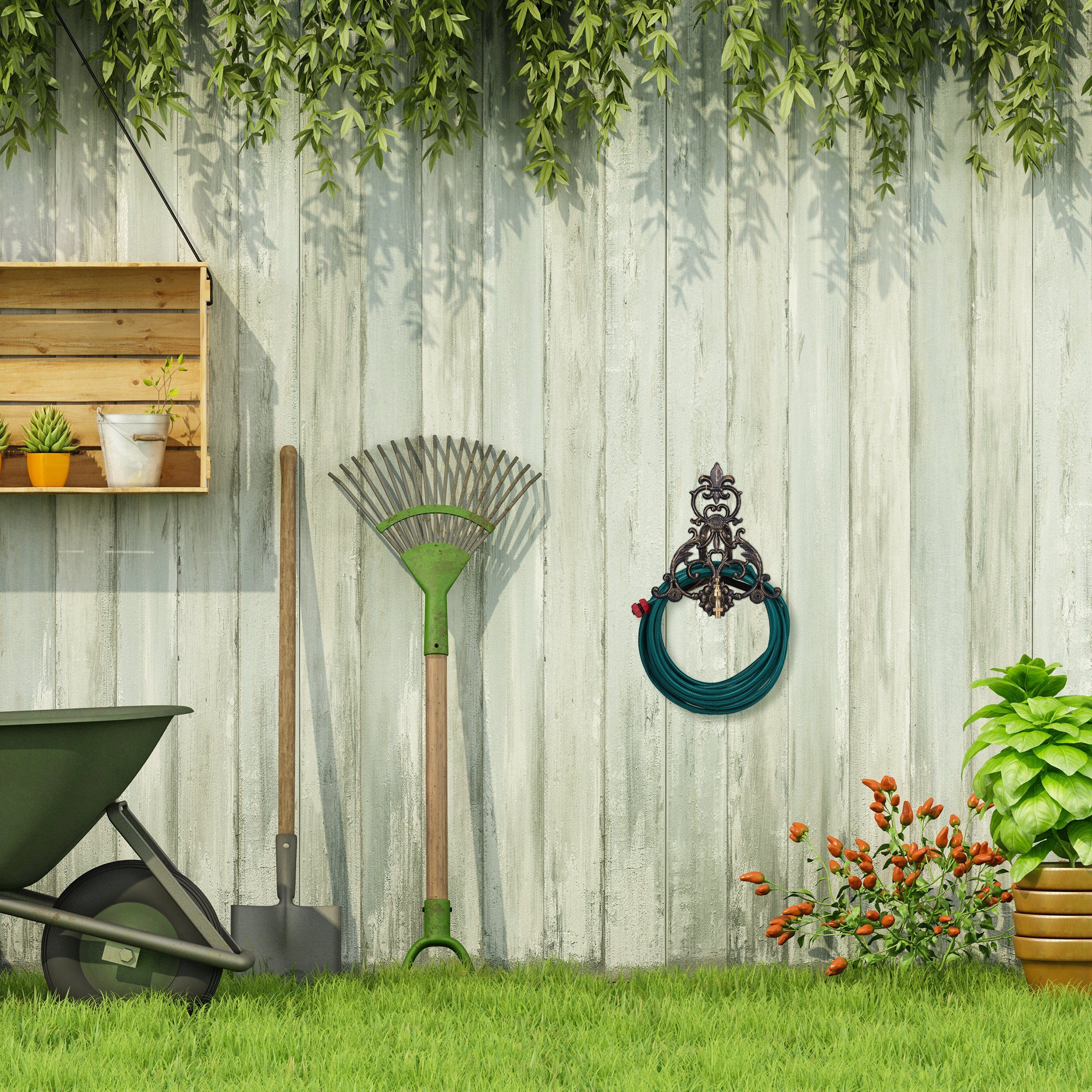 relaxdays Schlauchhalterung Vintage Schlauchhalter mit Wasserhahn, (Bronze)