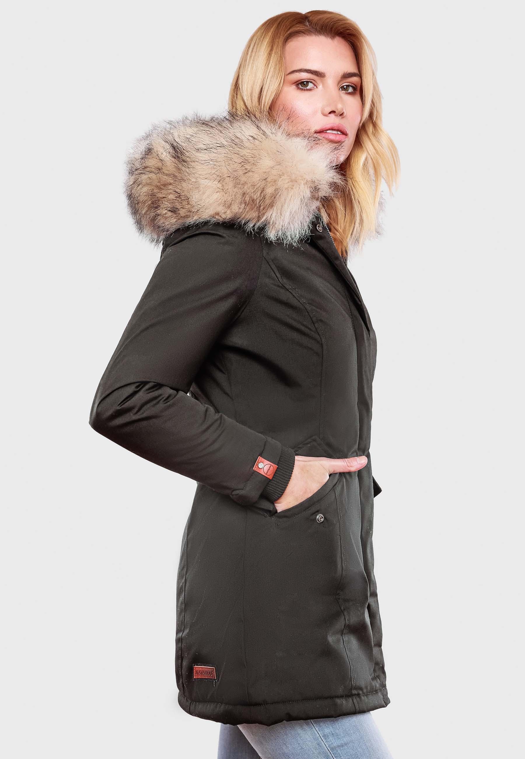 Navahoo Wintermantel Cristal stylischer Damen Winterparka mit Kunstfell-Kapuze