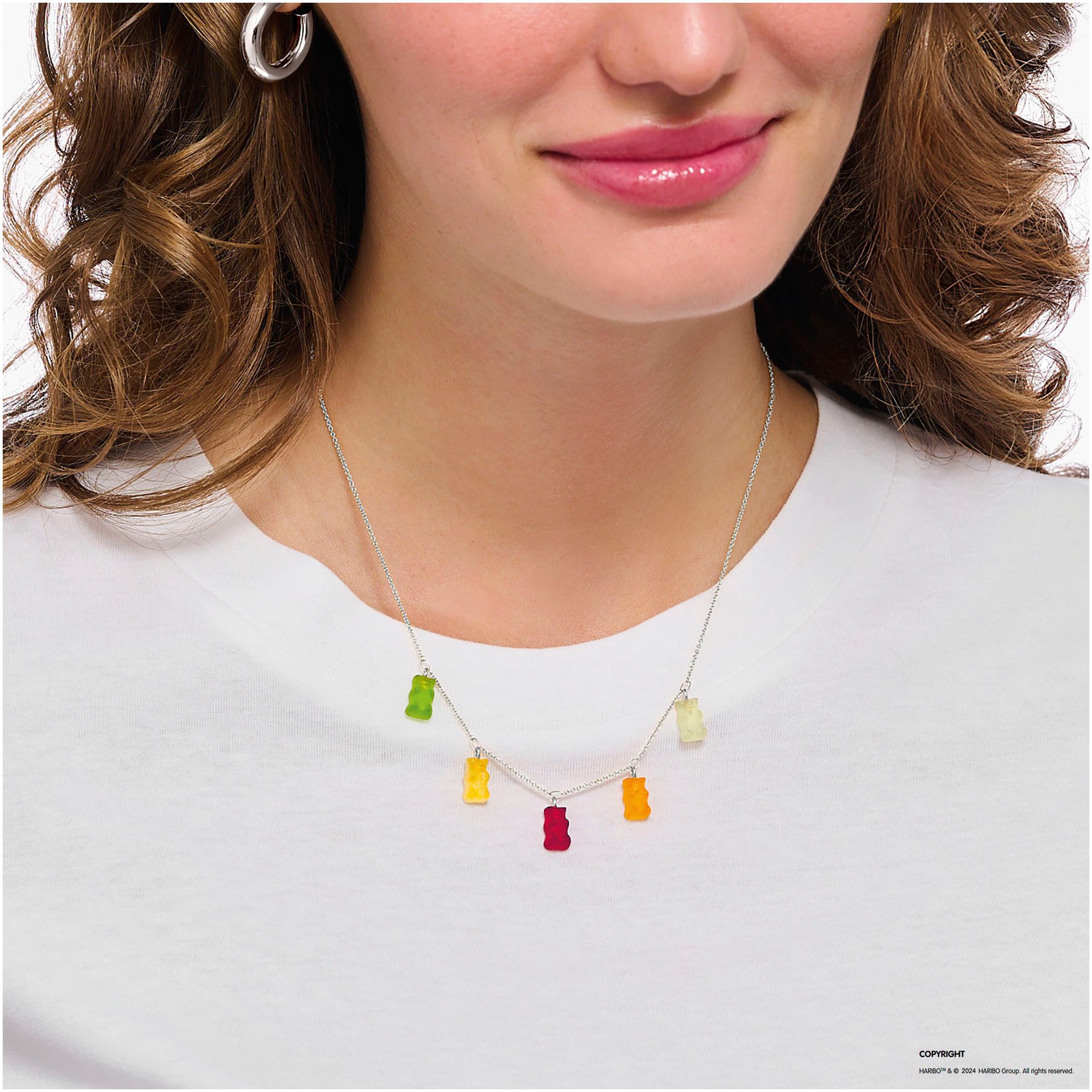 THOMAS SABO Kette mit Anhänger THOMAS SABO x HARIBO Schmuck: Kette mit Goldbären bunt, mit Kristallglas
