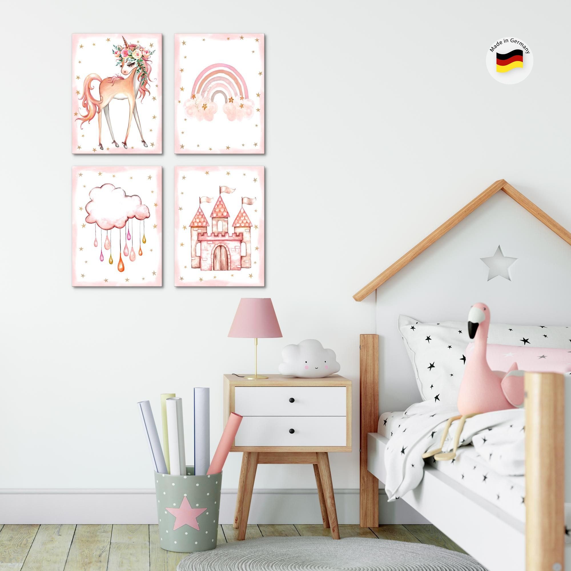 Novart Wandbild Kinderzimmer Mädchen Einhorn Rosa Pink