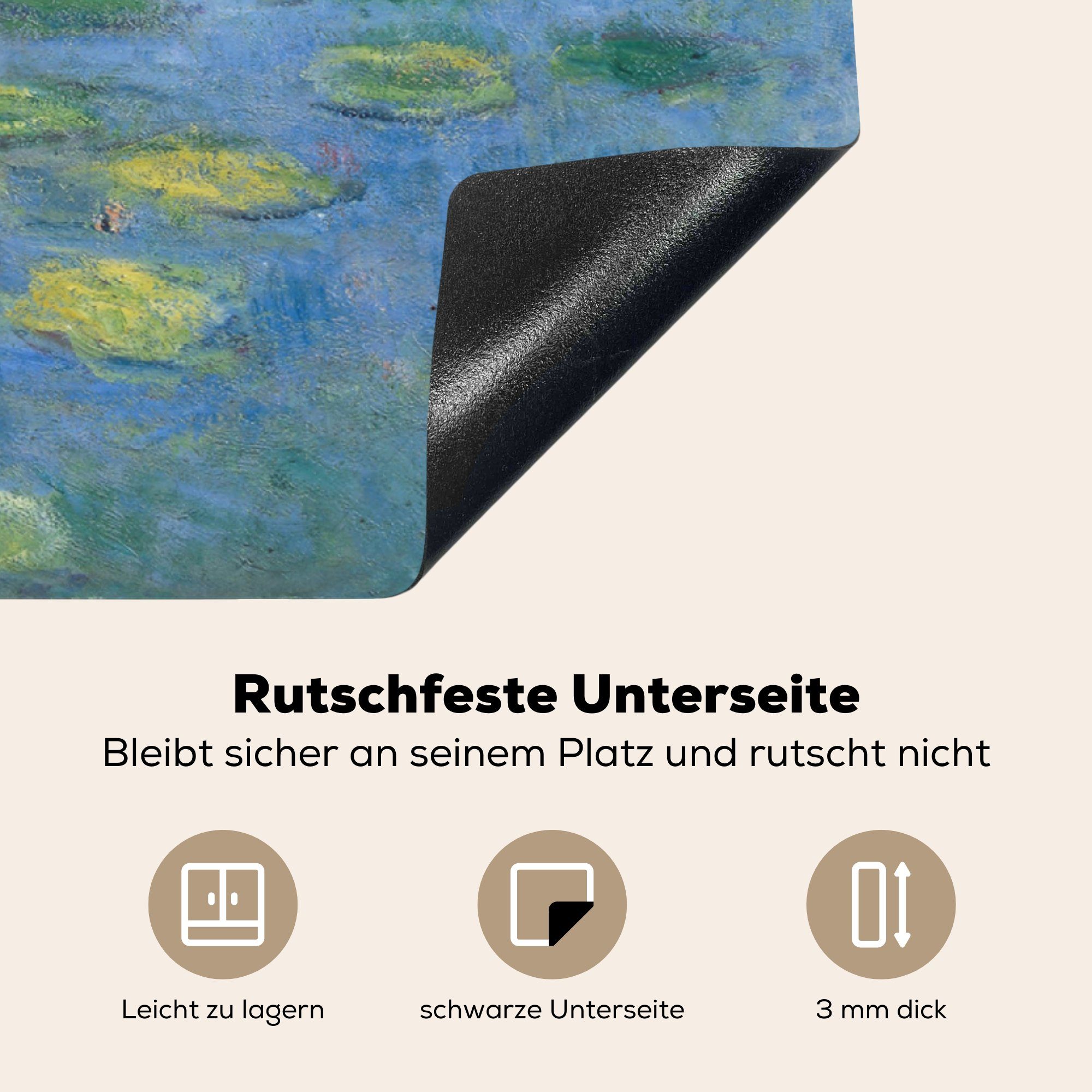 78x78 Seerosen Vinyl, Herdblende-/Abdeckplatte - Claude Ceranfeldabdeckung, Monet, für (1 Arbeitsplatte von cm, MuchoWow tlg), küche Gemälde