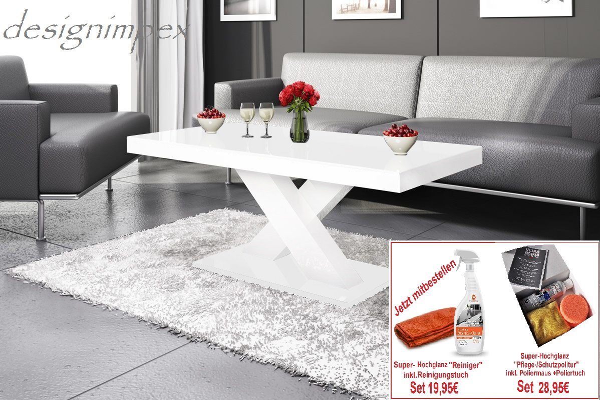 designimpex Couchtisch Design Couchtisch Hochglanz Tisch Wohnzimmertisch H-888 Weiß Highgloss