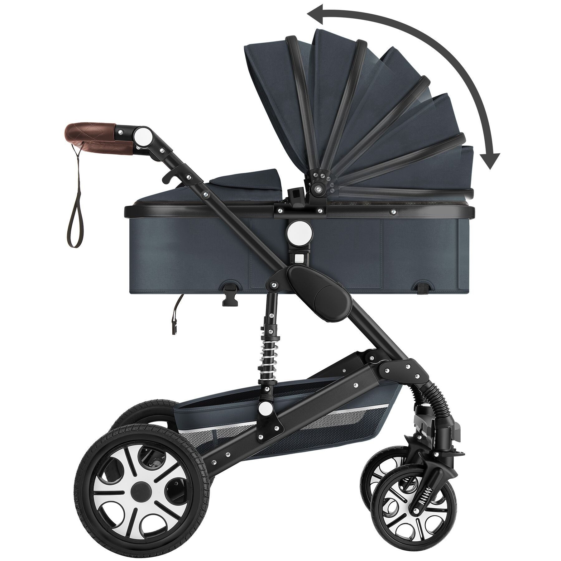 tectake Kombi-Kinderwagen 2-in-1 Kinderwagen, 0–36 Monate, bis 15 kg, klappbar, 5-Punkt-Gurt, (Babywagen Mats), Alurahmen, Bremse, Schutzbügel, Verdeck, Fußsack, Korb, Regenhaube