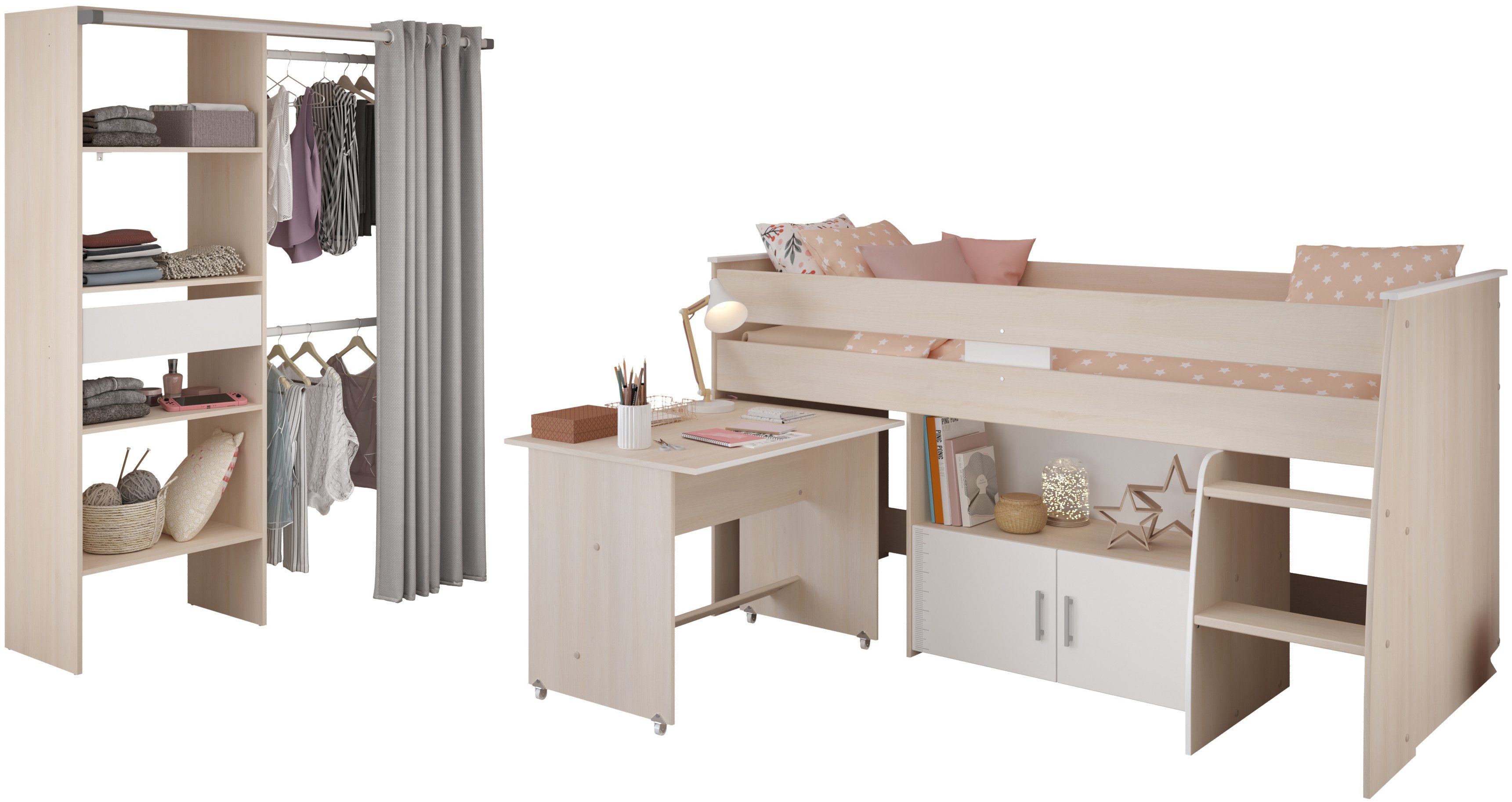 Parisot Jugendzimmer-Set Parisot Charly 22, (Set, 2-tlg), ausziehbarer Schreibtisch auf Rollen