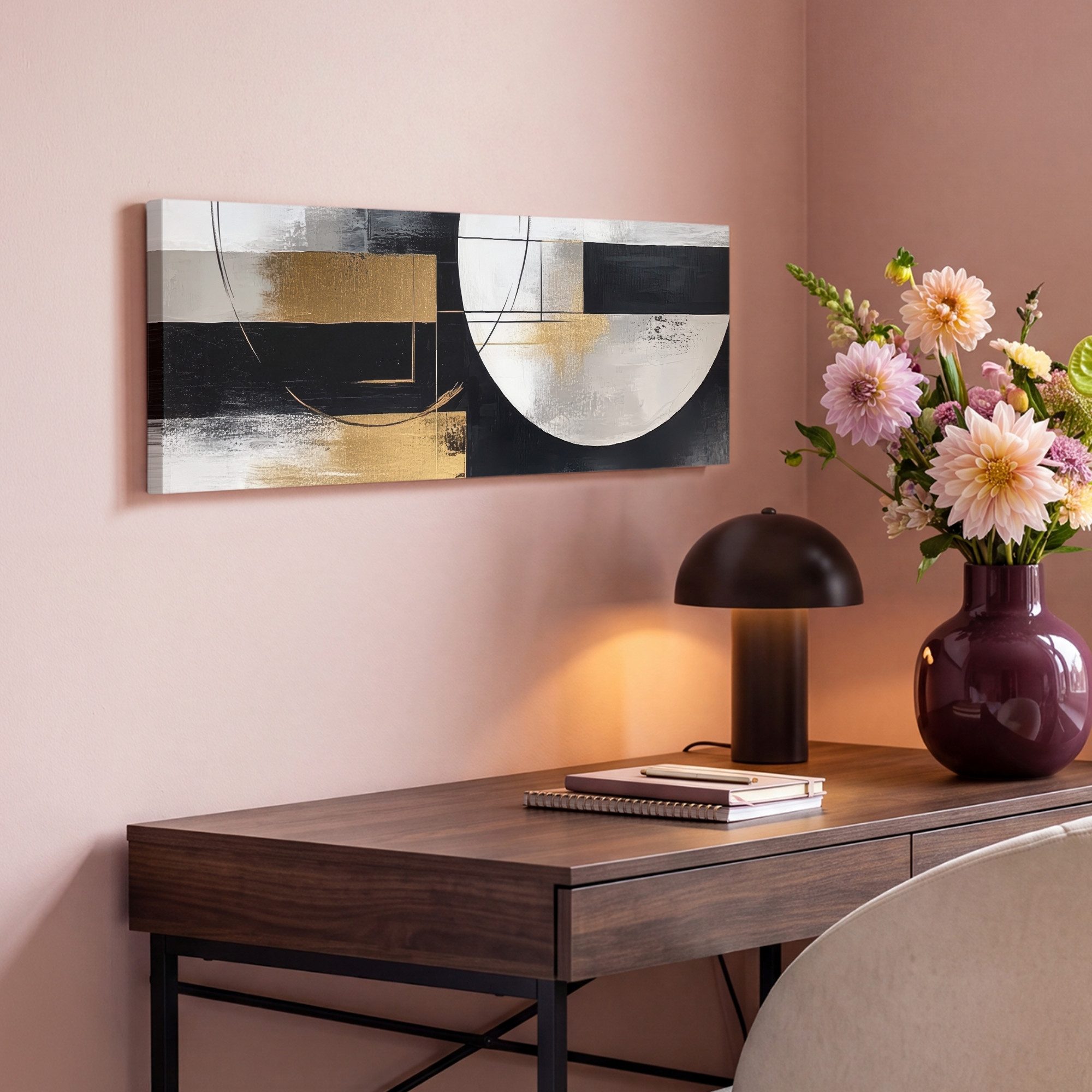 OneMillionCanvasses® Leinwandbild Panorama Abstrakt - Gold - Silber - Formen - Ästhetik, Fotodruck (1 St), Wandbild, Deko Schlafzimmer Wohnzimmer Flur 60x20 cm – Bild 4 von 5