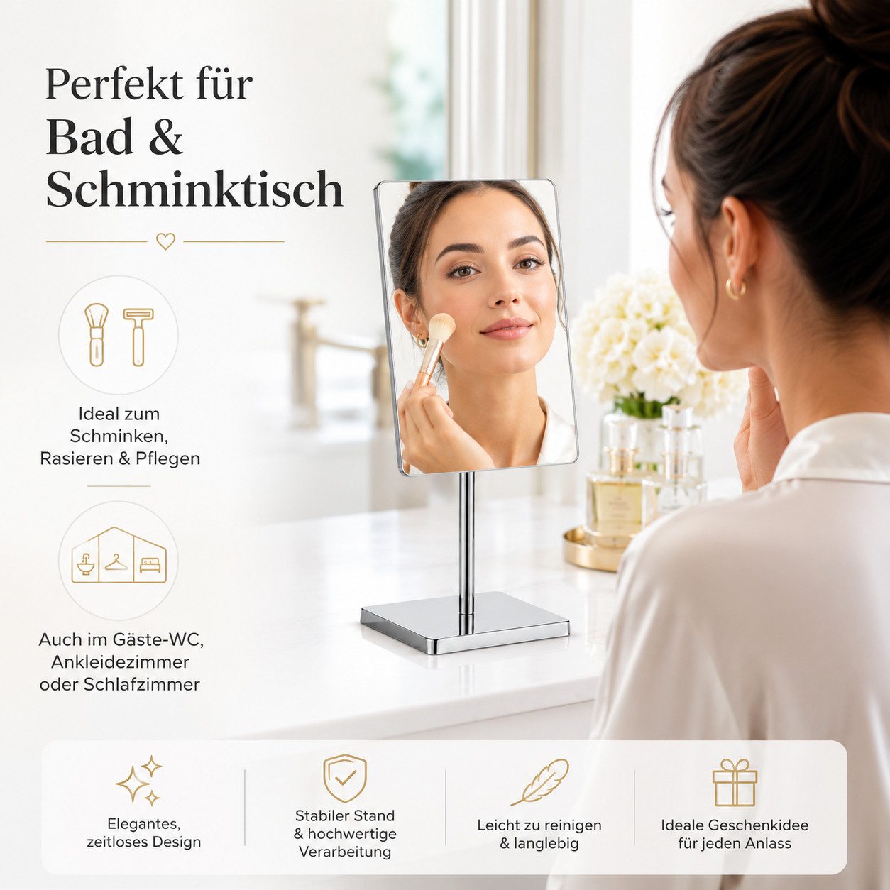 Testrut Standspiegel Standspiegel rechteckig, verchromt, neigbar, 37,5 cm
