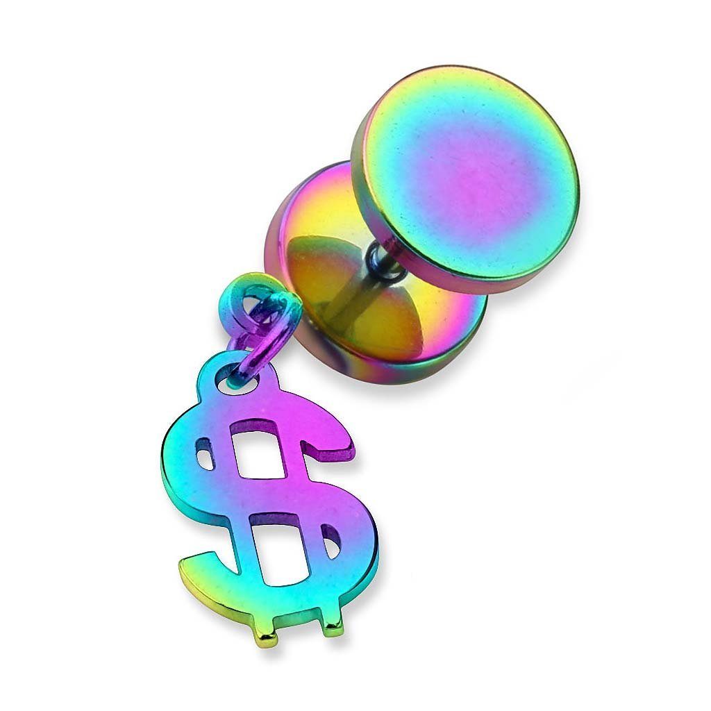 Taffstyle Piercing-Set Piercing Ohr Plug mit Dollar Zeichen Anhänger, Runde Ohrring Ohrstecker Fake Ohr Plug Flesh Tunnel Platte Stecker Rainbow