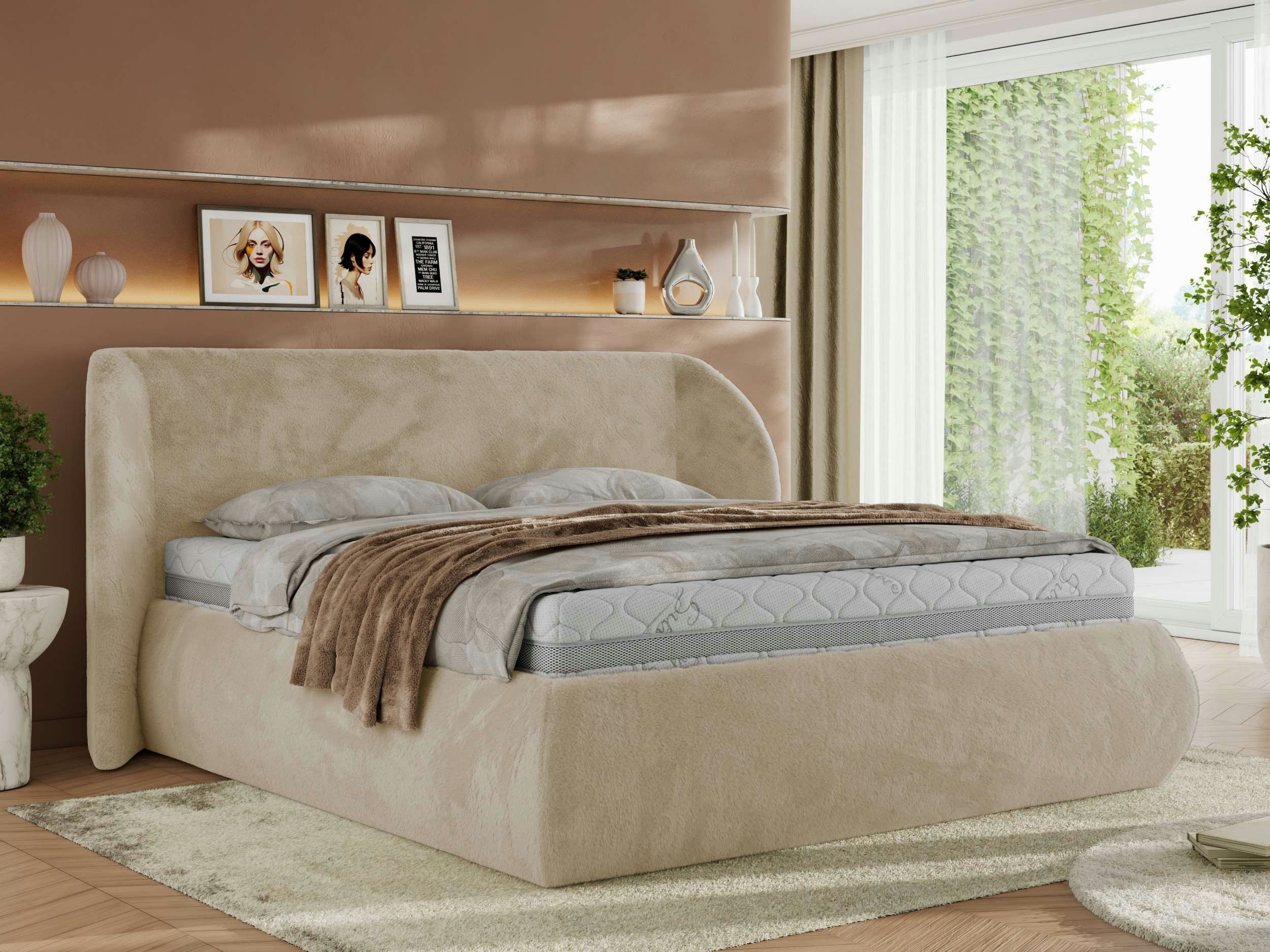 MKS MÖBEL Polsterbett CAELA Classic (Bett, Doppelbett mit Bettkasten & Lattenrost, ohne/mit Matratze), Gasdruck-Mechanismus, gepolstertes Kopfteil 110 cm, Größen 140–200 cm