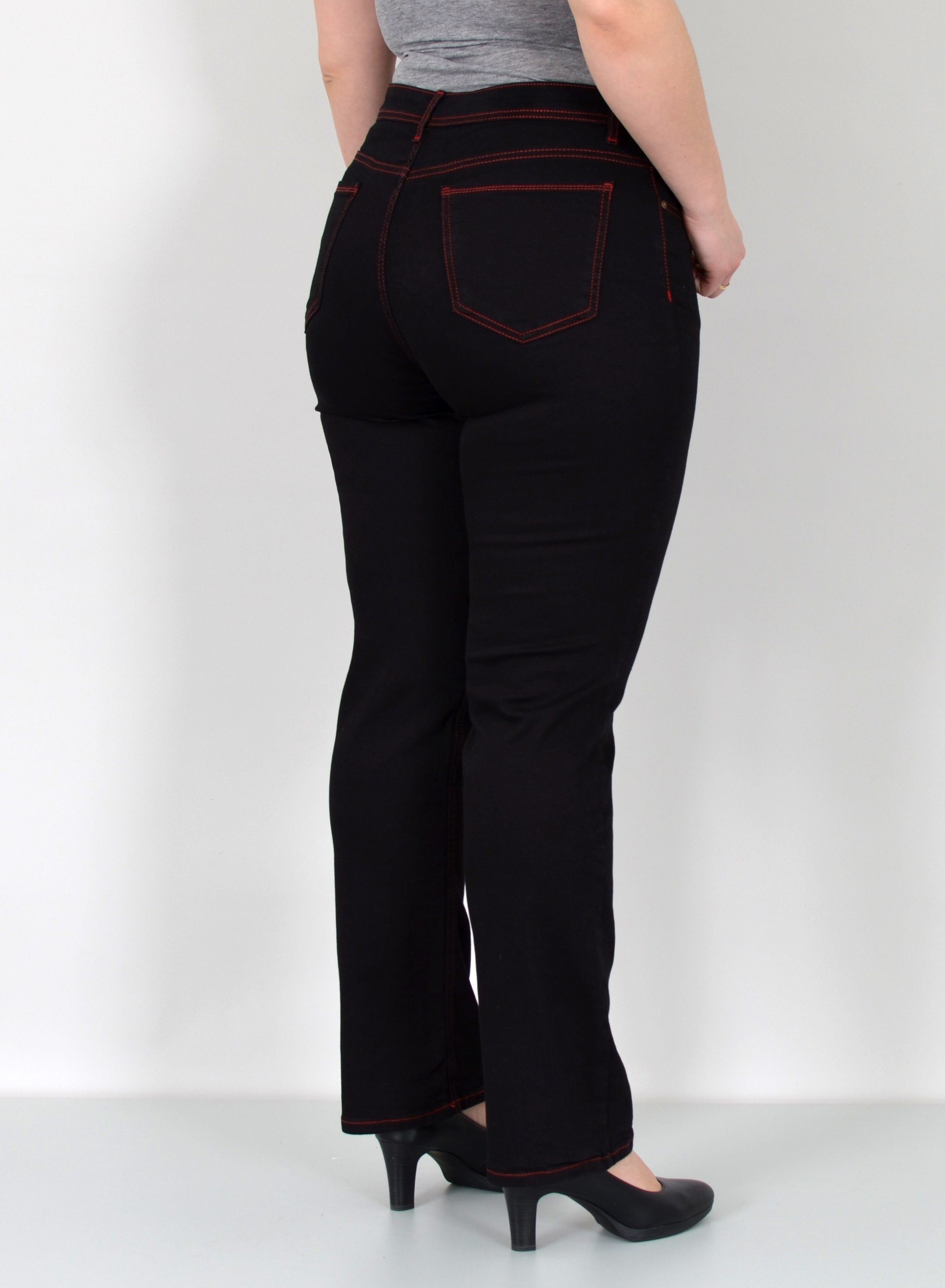 ESRA Straight-Jeans Damen Jeanshose Gerader Schnitt Stretch Hose hoher Bund bis Plus Size Straight Jeans Damen High Waist Hose Stretch Jeans Regular Übergröße