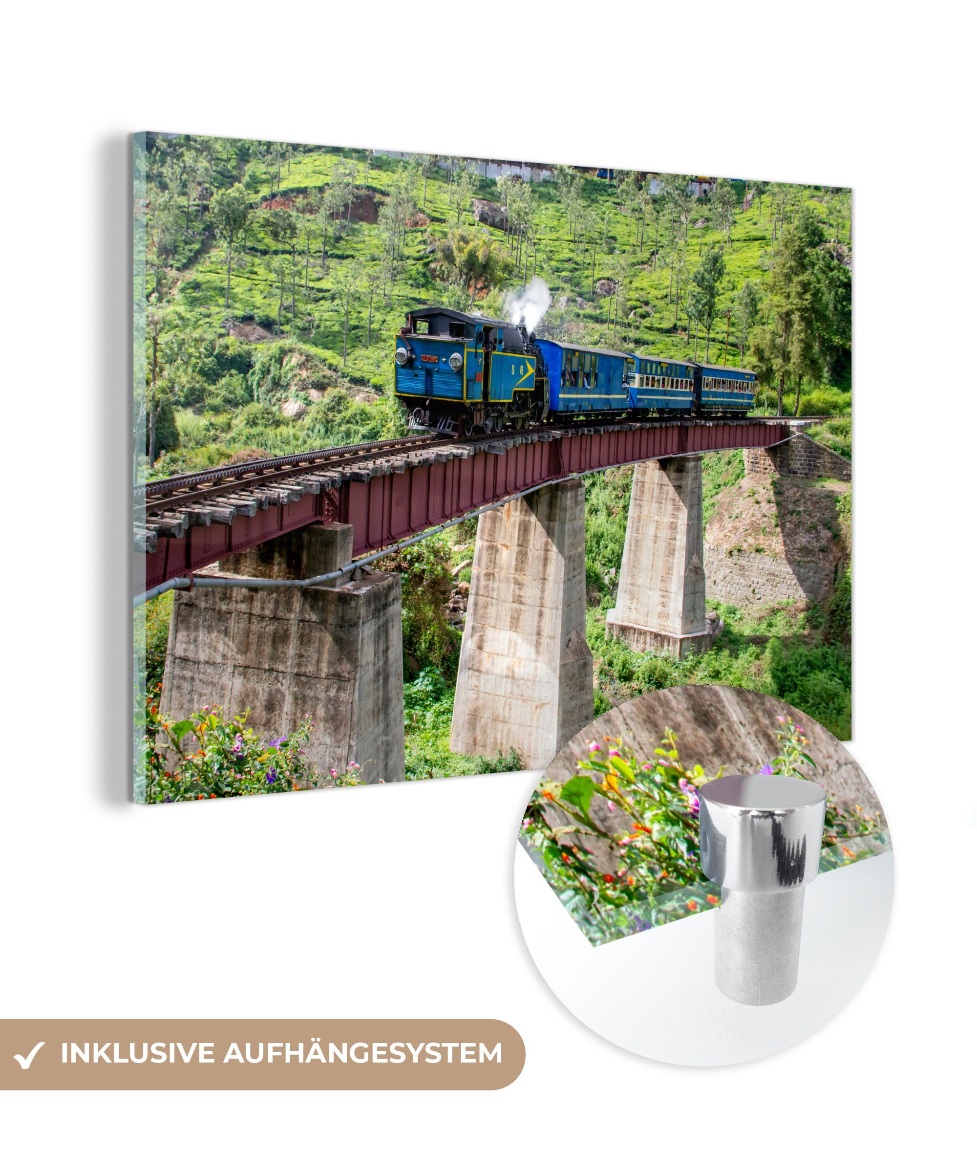 MuchoWow Acrylglasbild Ein Dampfzug auf einer Eisenbahnstrecke an einem sonnigen Nachmittag, (1 St), Acrylglasbilder Wohnzimmer & Schlafzimmer