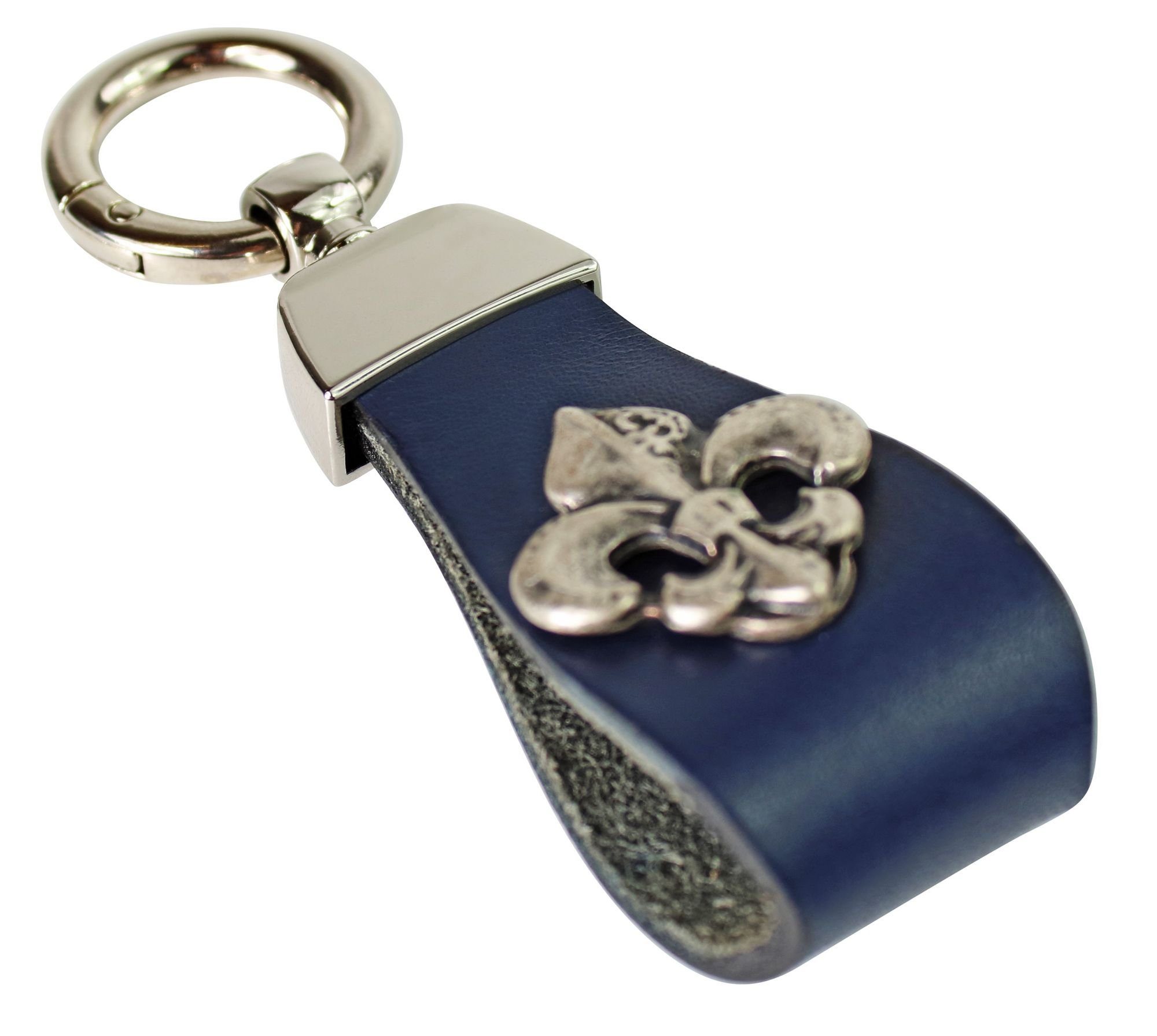 18763, Marine antik Schlüsselanhänger Schlüsselanhänger mit FRONHOFER Lilie silber aus Vollrindleder
