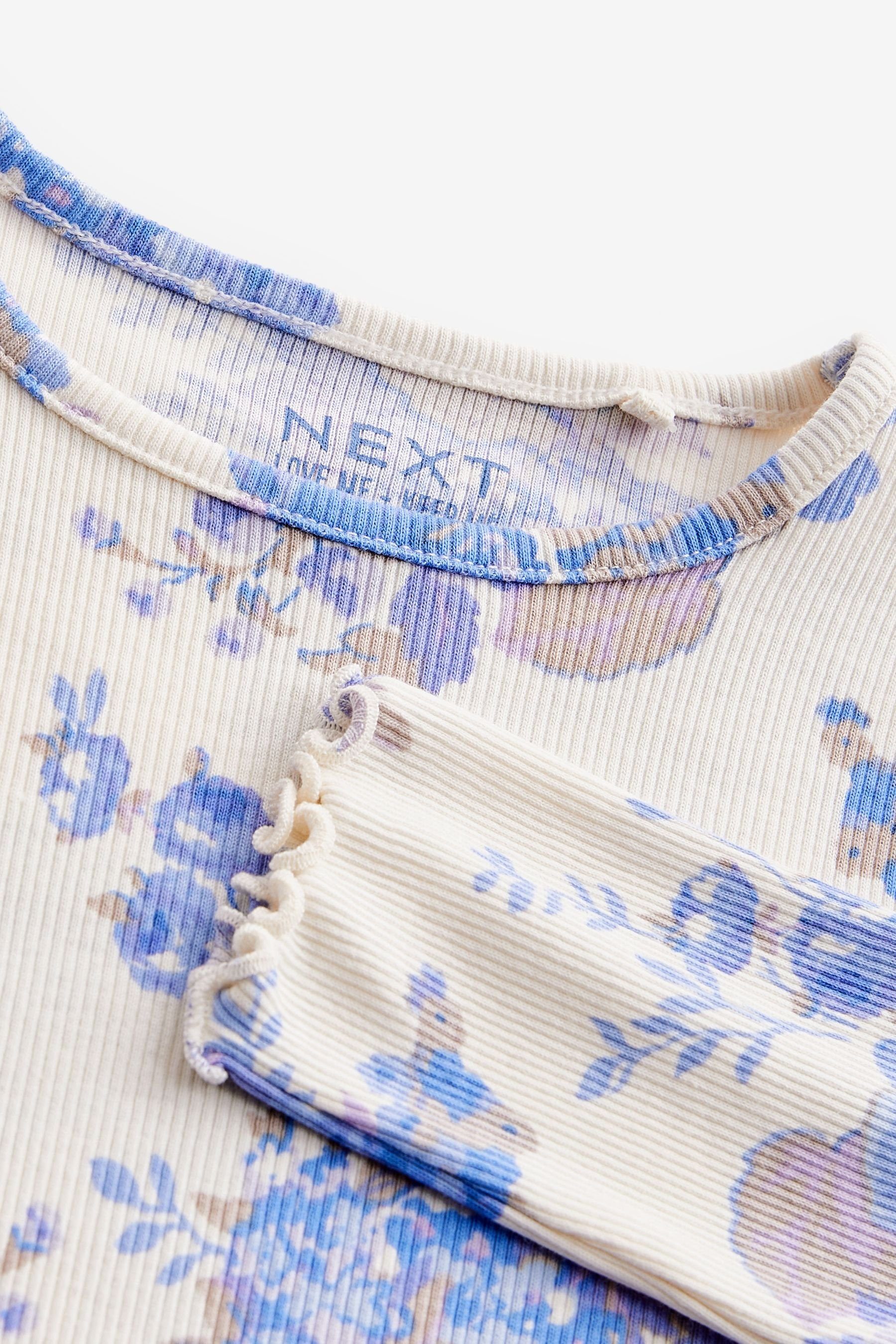Next Langarmshirt (1-tlg) Blue Feinripp-Shirt Langärmeliges Floral